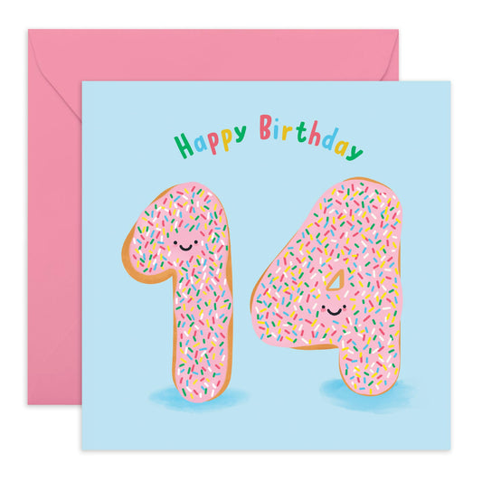 14th Birthday Card For Boys Girls - Donut Age 14 - Happy Fourteenth Birthday Card For Teens - Donut - 14th Bday Cards - Gifts For Son Daughter Niece Nephew - Comes With Fun Stickers - By Central 23