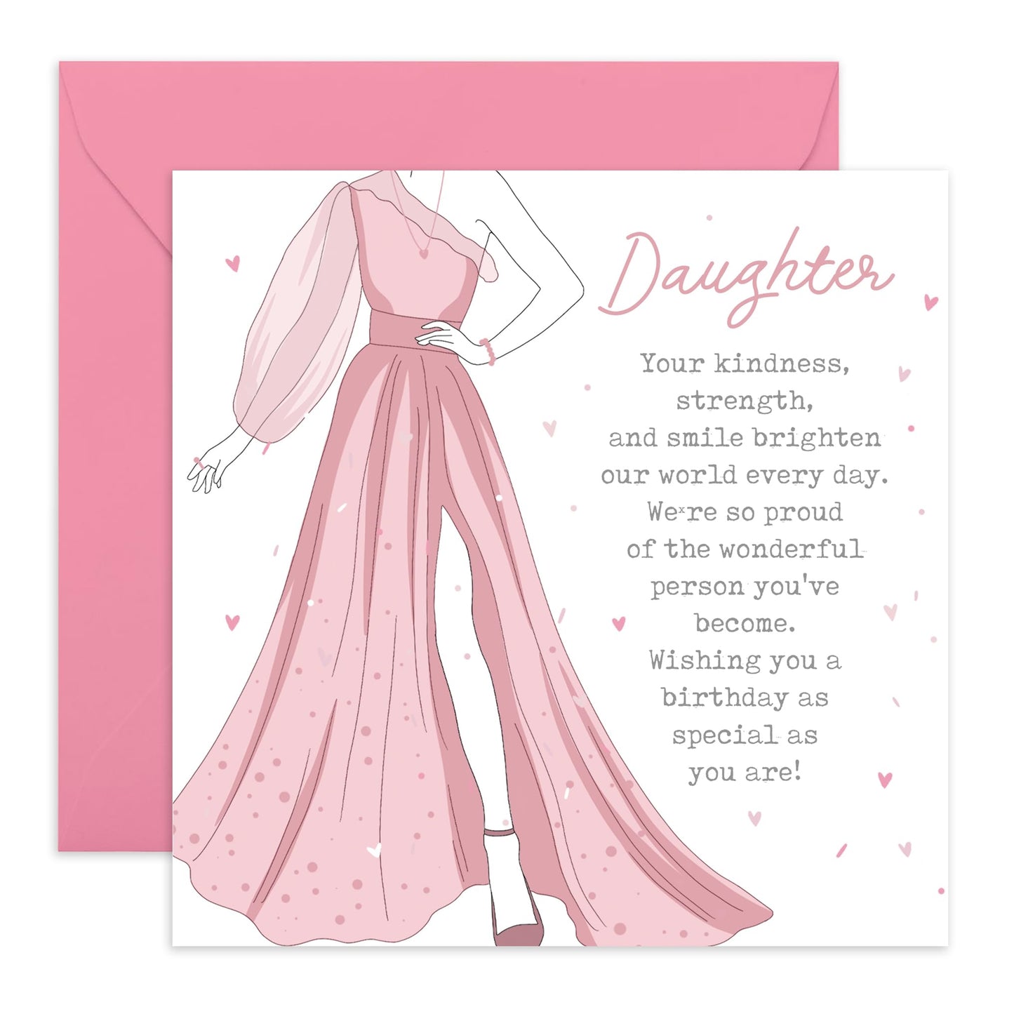 Fabulous Dress Birthday Card - 'Daughter Dress Poem' - Step Daughter, In-Laws from Mum, Dad, Parents, Family, Her, Girls - Long Message - Comes with Fun Stickers