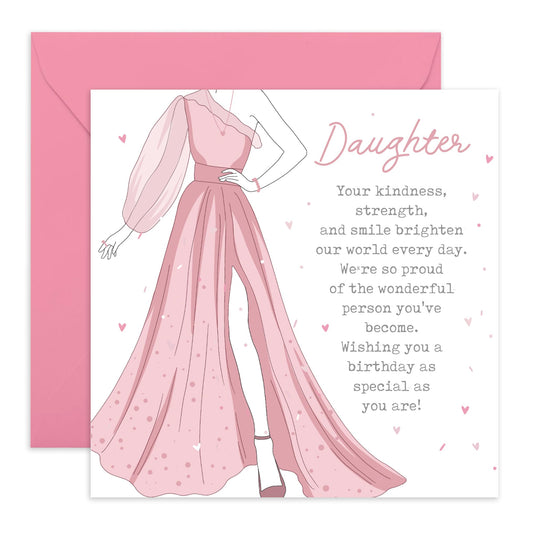 Fabulous Dress Birthday Card - 'Daughter Dress Poem' - Step Daughter, In-Laws from Mum, Dad, Parents, Family, Her, Girls - Long Message - Comes with Fun Stickers