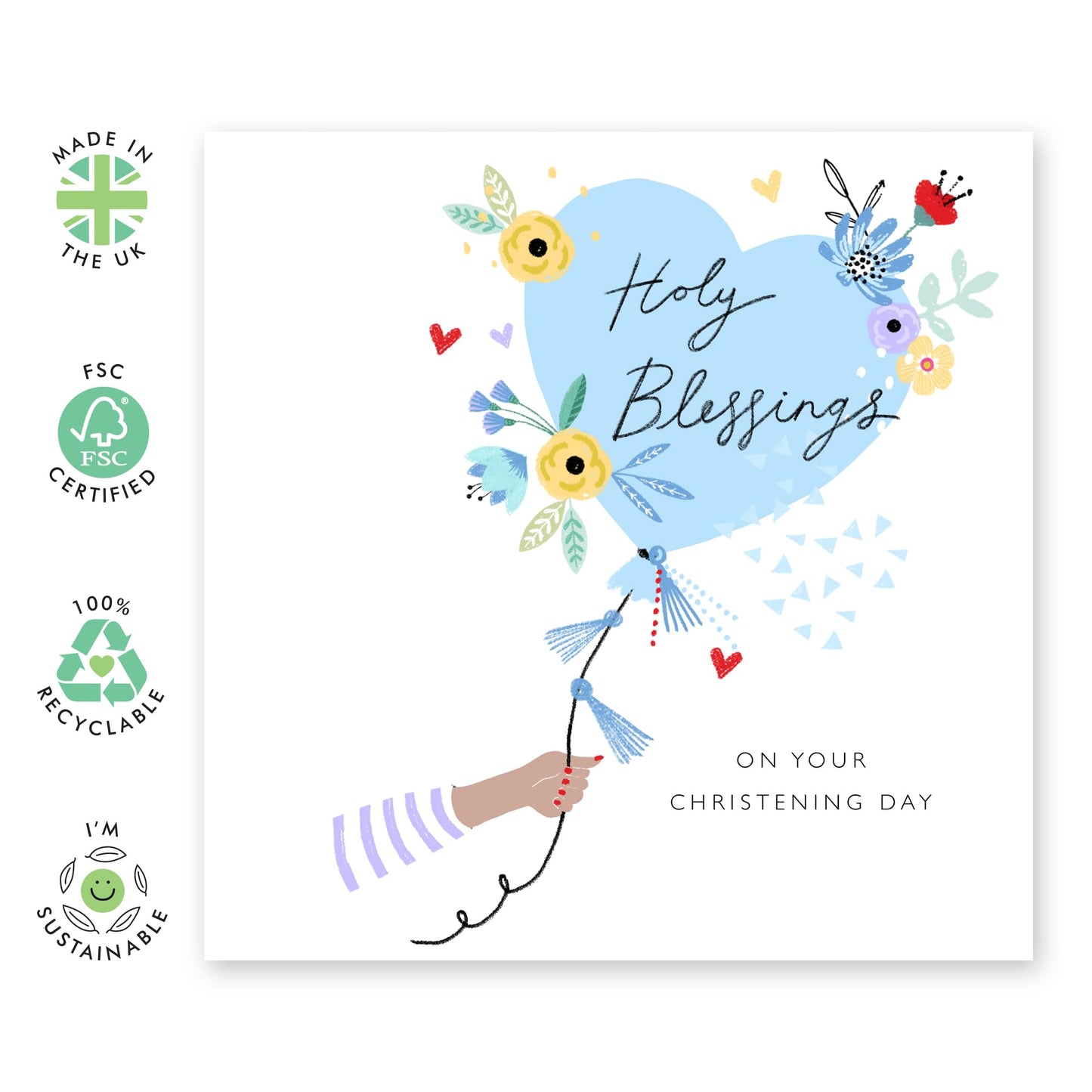 Dedication Day For Baby Boy - Christening Blue Heart Balloon - Baptismal Card For Baby - Christening Card For Nephew - Baptism Grandson - Gift From Aunt Uncle - Comes With Fun Stickers By Central 23