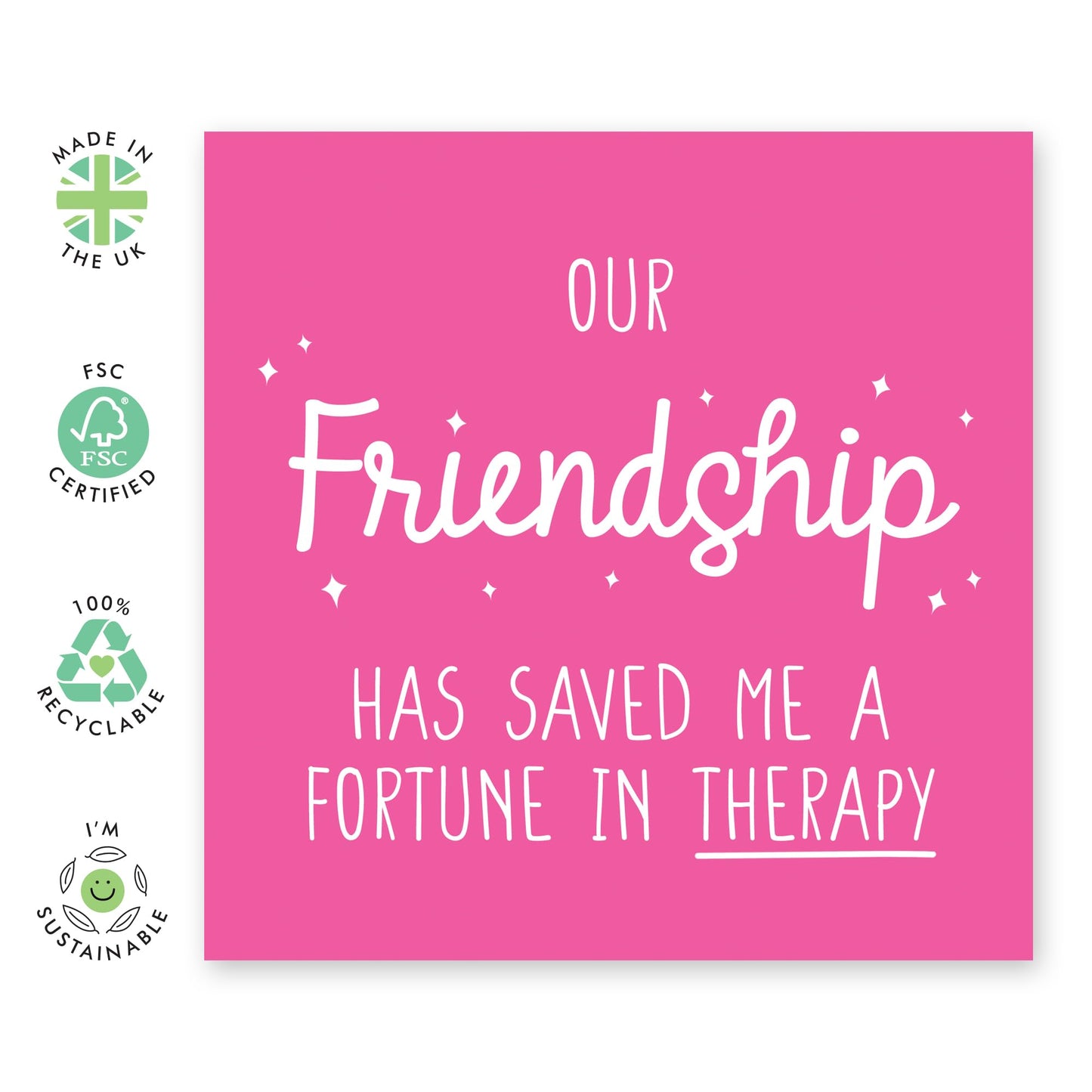 Friendly Birthday Card with a Message - 'Friendship' - Gifts for Best Friends, Besties, BFF,Girlfriends, Sister, Sis, Gals, Partners - Pink Heart Warming Message - Comes with Fun Stickers