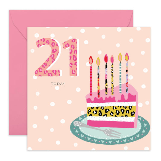 21st Birthday Card For Her - 21st Leopard Cake - Women Sister - Happy Twenty-first Birthday Card - Gift For Daughter Niece - From Mum Dad - Women Friends - Comes With Fun Stickers By Central 23
