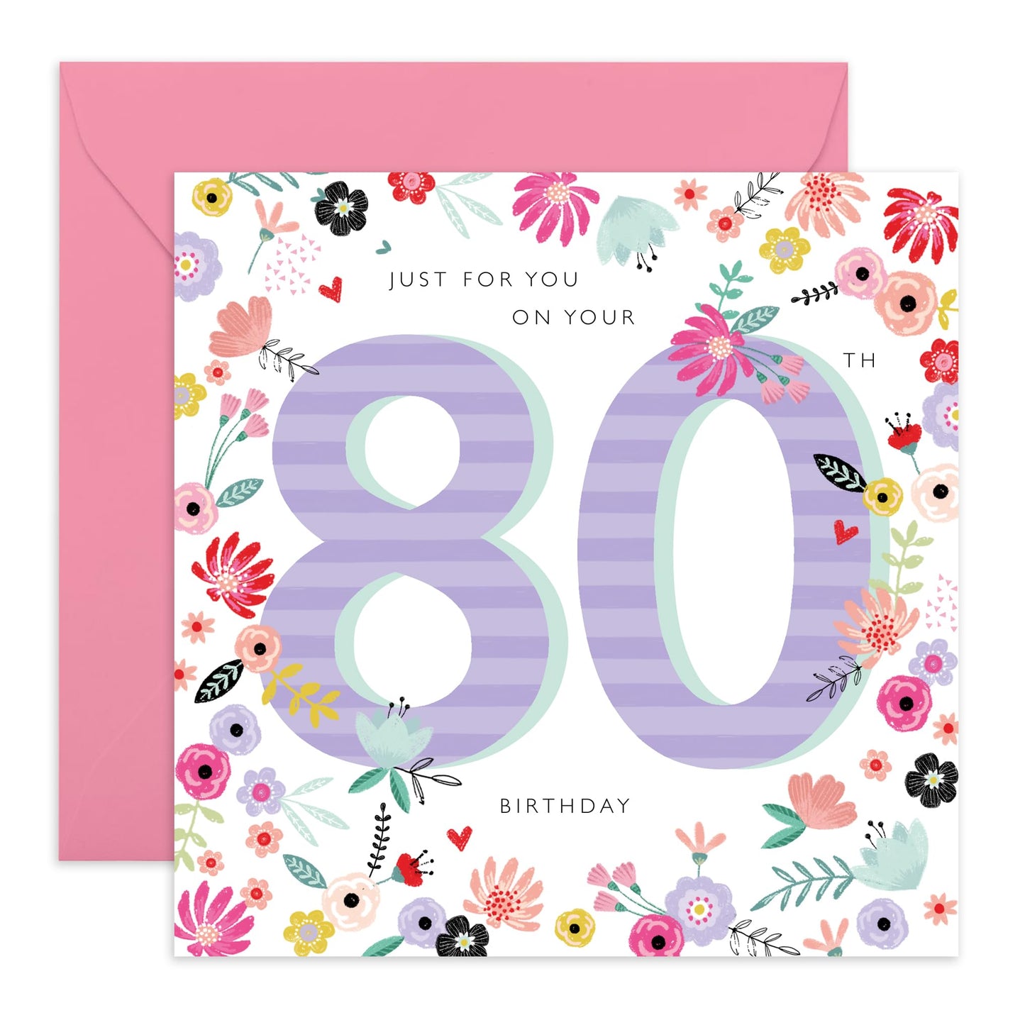 80th Birthday Card For Women - 80th Birthday Florals - Grandmother Birthday Greeting Card - Floral Birthday Card - Happy Eightieth Birthday Card Grandma - Comes With Fun Stickers By Central 23