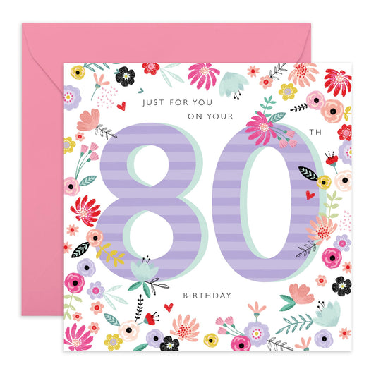 80th Birthday Card For Women - 80th Birthday Florals - Grandmother Birthday Greeting Card - Floral Birthday Card - Happy Eightieth Birthday Card Grandma - Comes With Fun Stickers By Central 23
