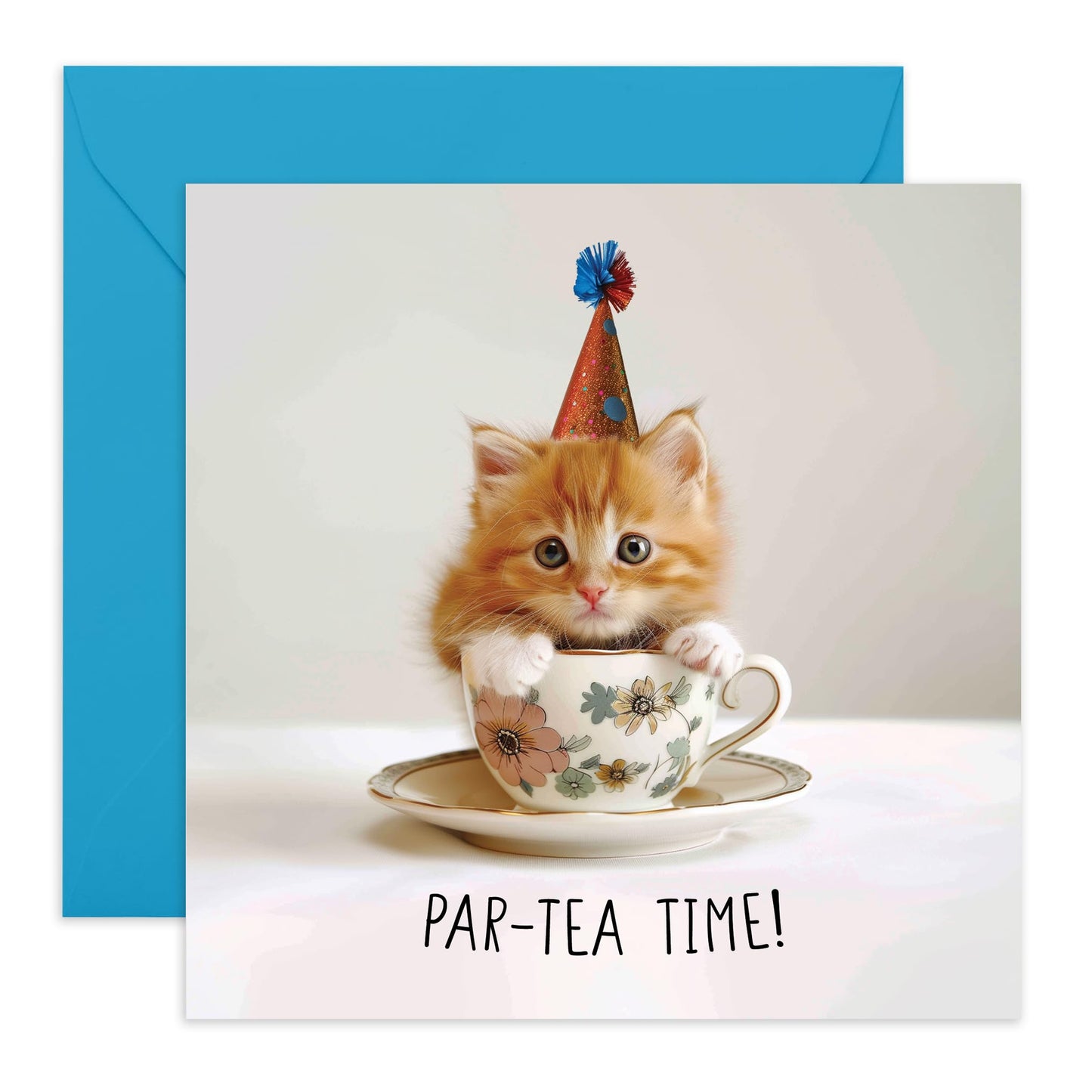Greeting Card - 'PAR-TEA TIME KITTEN' - Perfect for Any Occasion with a Kitten Design - Ideal for Adding a Touch of Joy and Fun to Celebrations or Everyday Moments - Comes With Stickers By Central 23