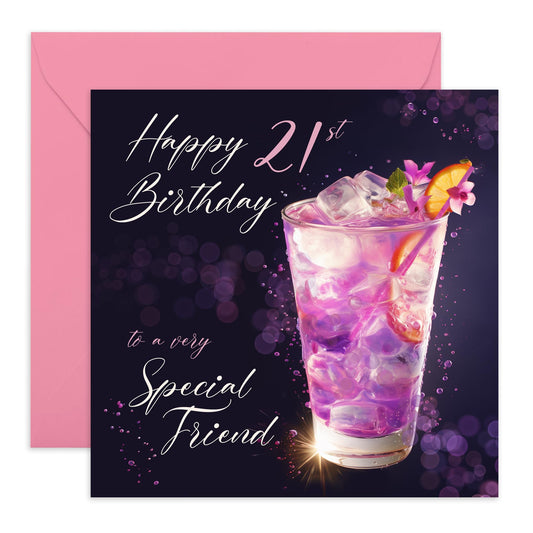 Birthday Card For Women Age 21- Happy 21st Birthday Cocktail Friend - Twenty-first Birthday Greeting Card - Happy 21st Birthday Cards - Gift For Special Friend - Comes With Fun Stickers By Central 23