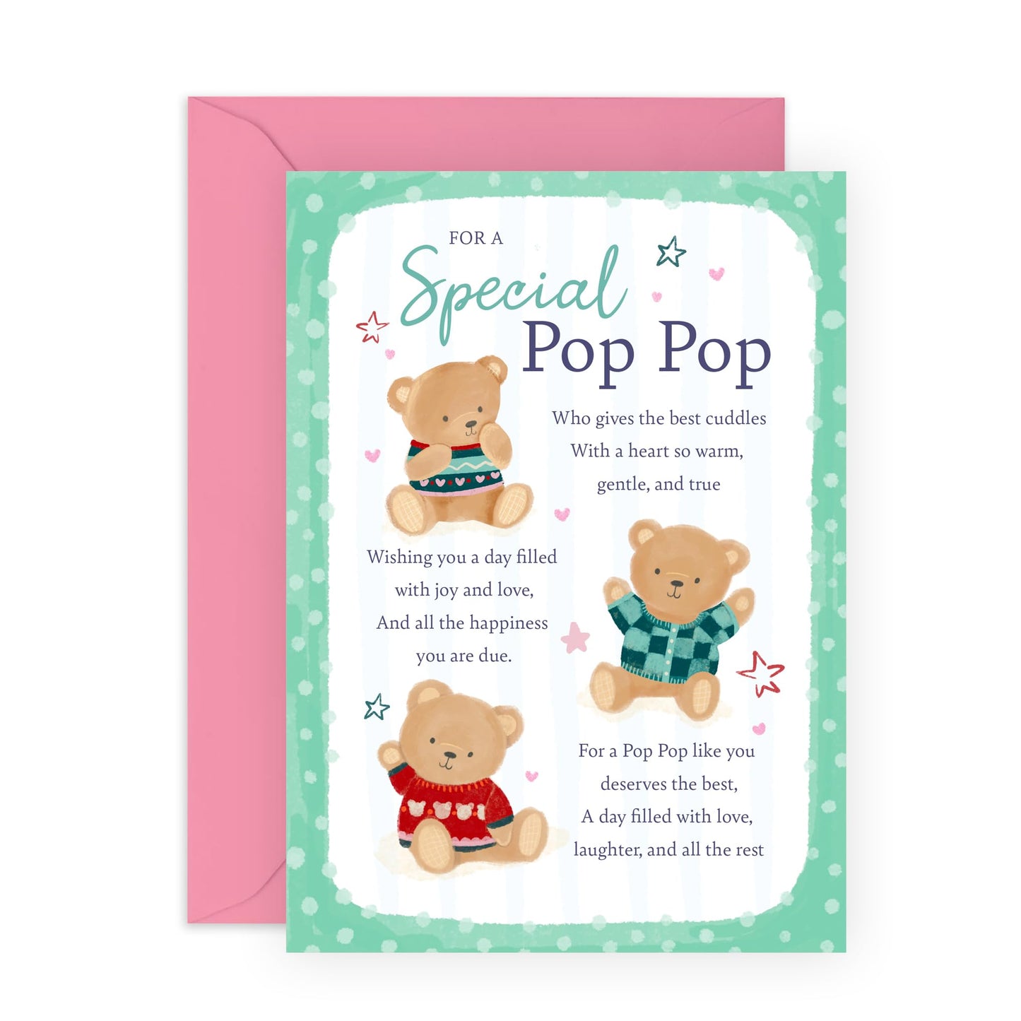 Grandfather's Sweet Greeting Card - 'Teddy Poppop' - Gifts for Grandad, Grandpa, Poppy, Gramps, Grampa - Cuddles For You - Comes with Fun Stickers