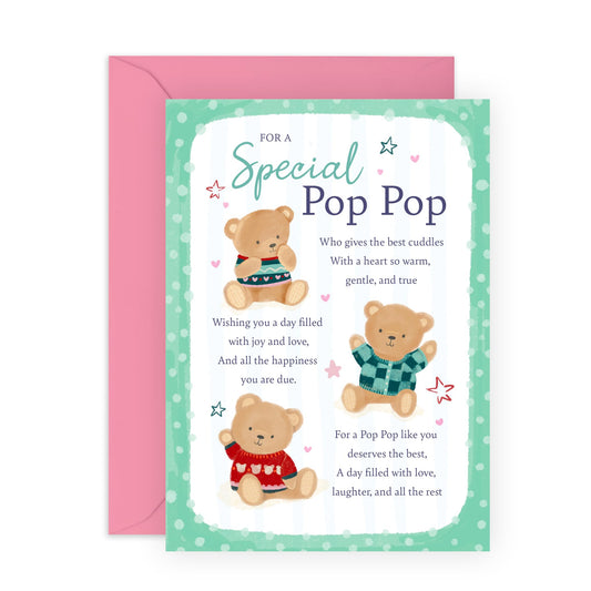Grandfather's Sweet Greeting Card - 'Teddy Poppop' - Gifts for Grandad, Grandpa, Poppy, Gramps, Grampa - Cuddles For You - Comes with Fun Stickers
