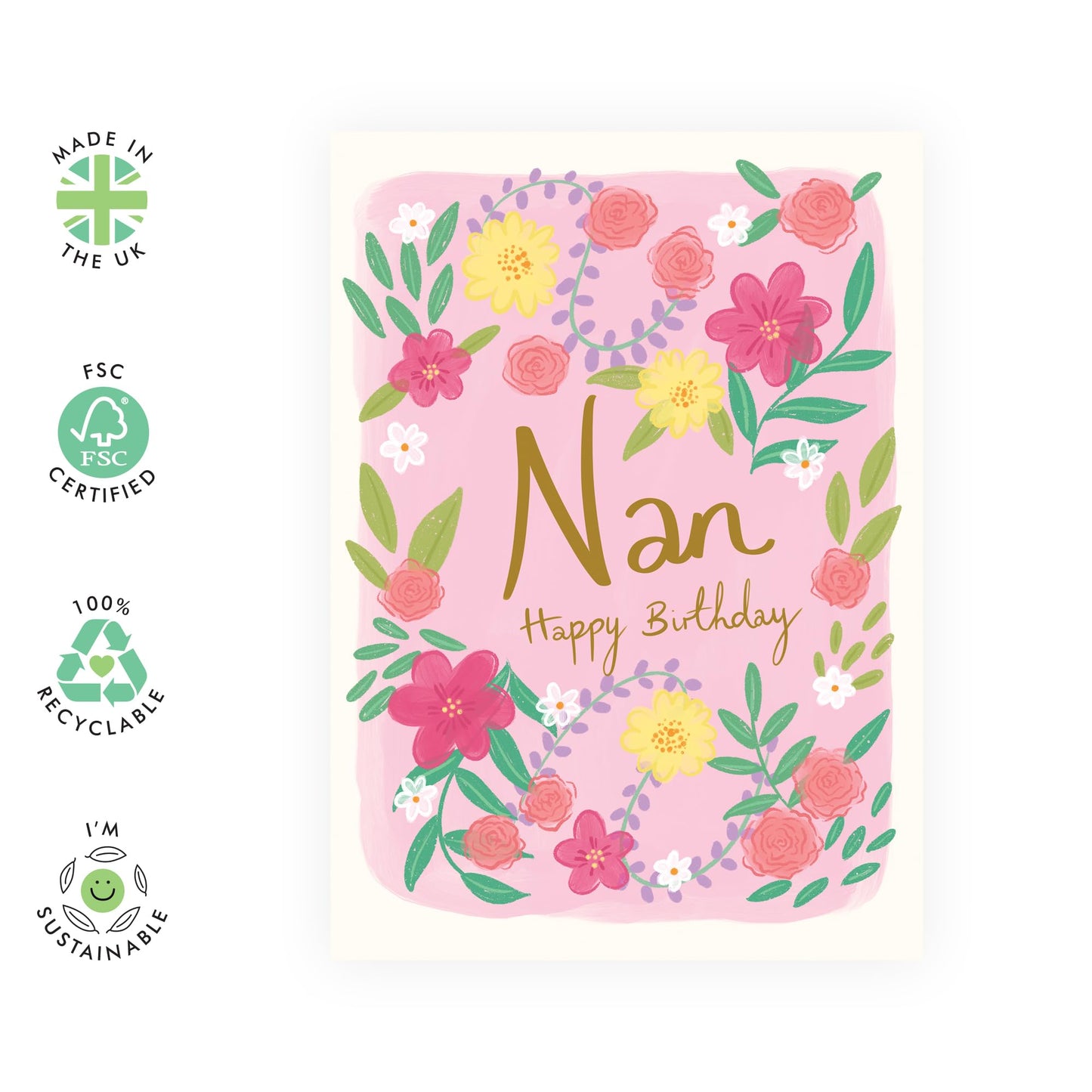 Nana Birthday Card And Envelope - Pretty Floral Card And Envelope - Grandma Birthday Card - Happy Birthday Nan Card - Comes With Cute Stickers By Central 23