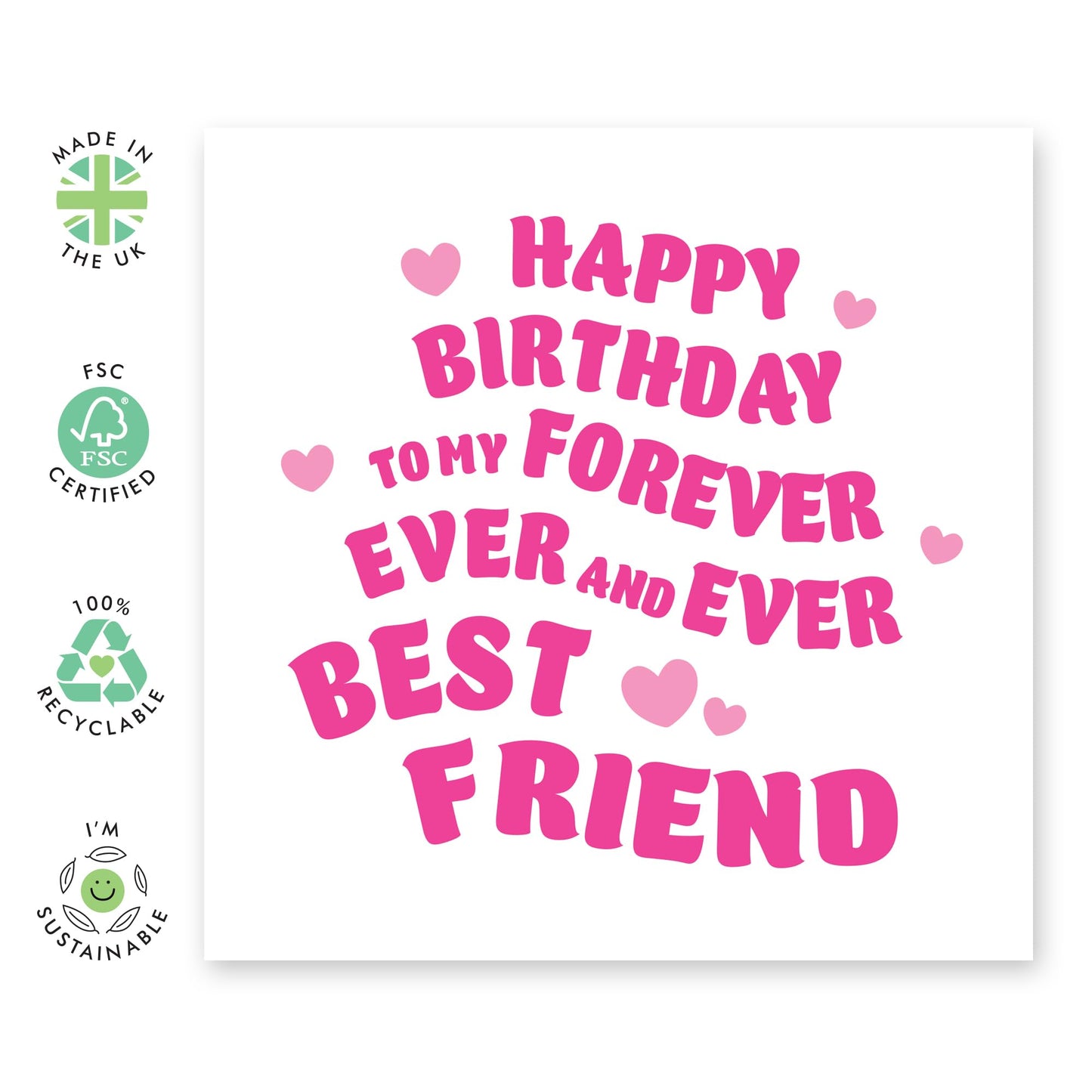 Best Friend Birthday Card - Pink Birthday Card For Women - Friends Birthday Gifts For Her - Sweet Greeting Card For Friends Colleagues Classmates - Comes With Fun Stickers - By Central 23