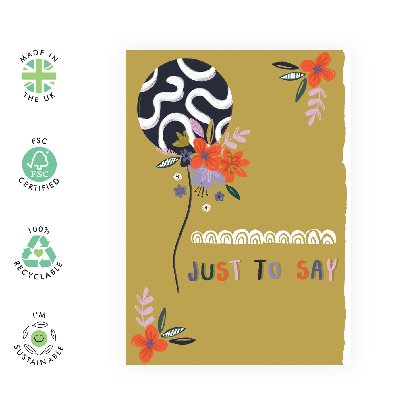 Thank You Card For Her - Just To Say Floral Balloon - Sympathy Cards - Sorry For Your Loss - Get Well Soon Gifts For Men And Women - Floral - Comes With Fun Stickers - By Central 23