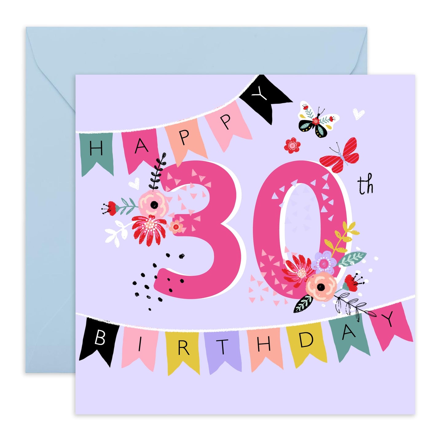 30th Birthday Card For Women - 30th Birthday Bunting - Wife Mum Mummy - Gift From Husband Daughter Niece - Happy Thirtieth Birthday Greeting Card - Bday Card - Comes With Stickers By Central 23