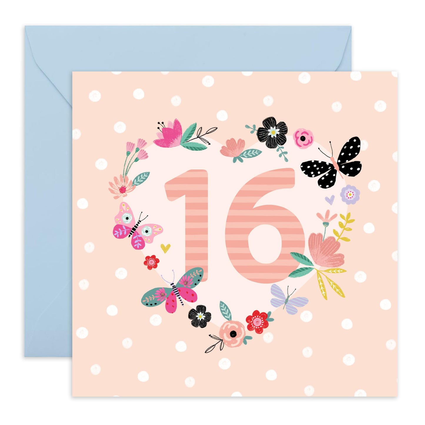 Sixteen Birthday Cards For Kids - 16th Birthday Heart - Happy Birthday Card For Daughter Granddaughter Niece - Floral Card Bday - Girl Birthday Card 16th Year Old - Comes With Stickers By Central 23