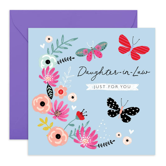 Daughter In Law Birthday Card For Her - Floral Greeting Cards For Women - Flowers And Butterflies - Thank You Card - Heartfelt Gifts For Daughter-in-law - Comes With Cute Stickers - By Central 23