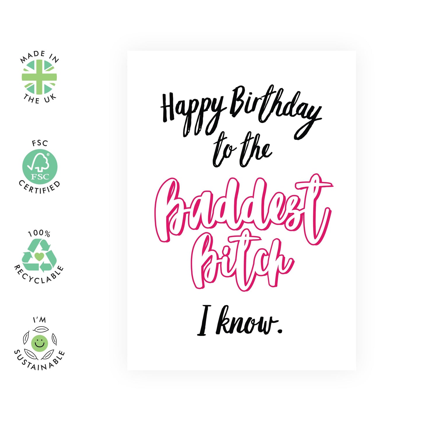 Friend Birthday Card Female - To The Baddest B*tch - Rude Birthday Cards For Mum Sister Wife Nan - Funny Greeting Card Gifts For Her - Comes With Stickers - By Central 23