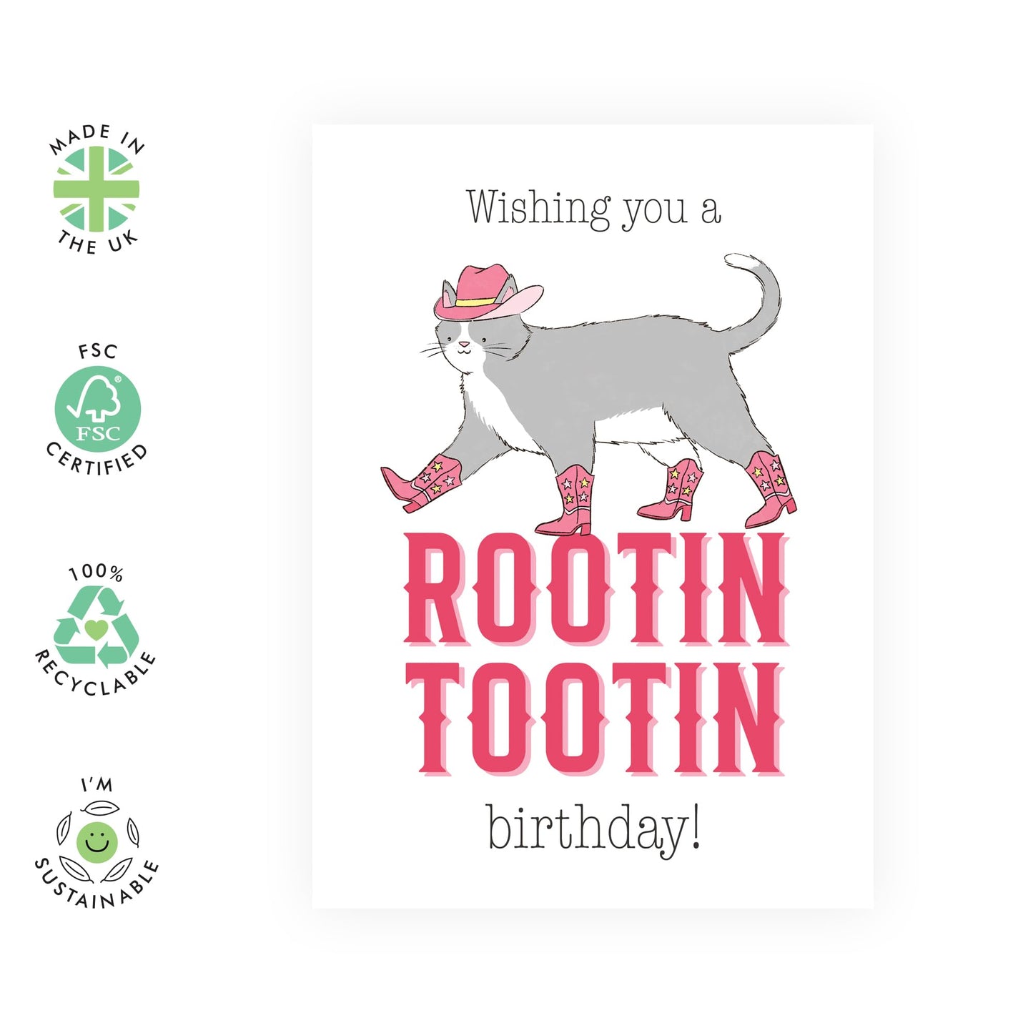 Cat Birthday Cards For Women - Rootin Tootin Cowboy Cat - Funny Birthday Card For Mum Sister Niece - Friend Birthday Card Female - Comes With Stickers - By Central 23