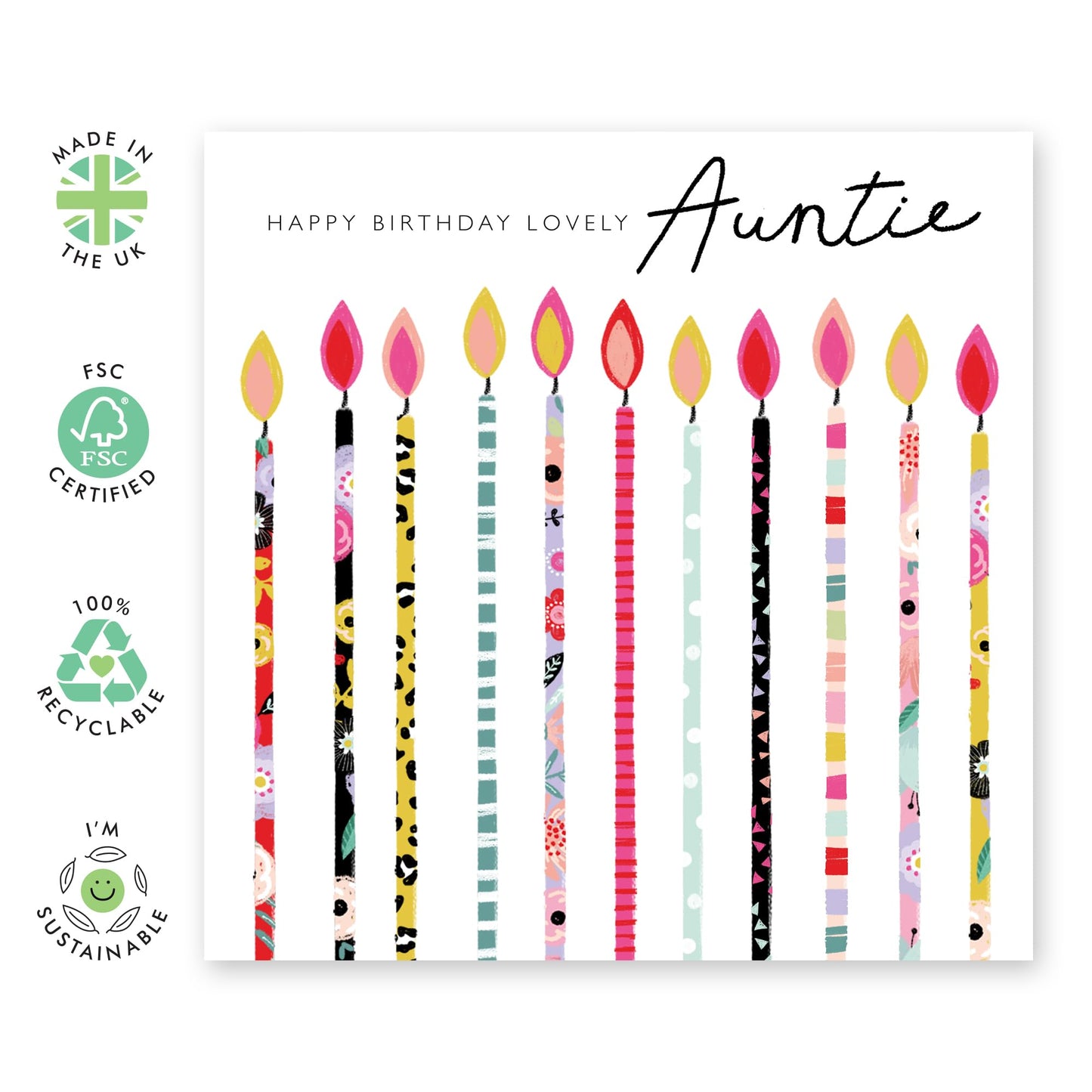 Happy Birthday Lovely Auntie - Pretty Birthday Candles For Her - Auntie Birthday Card From Nephew Niece - Heartfelt Gifts For Women Female Tia - Comes With Stickers By Central 23