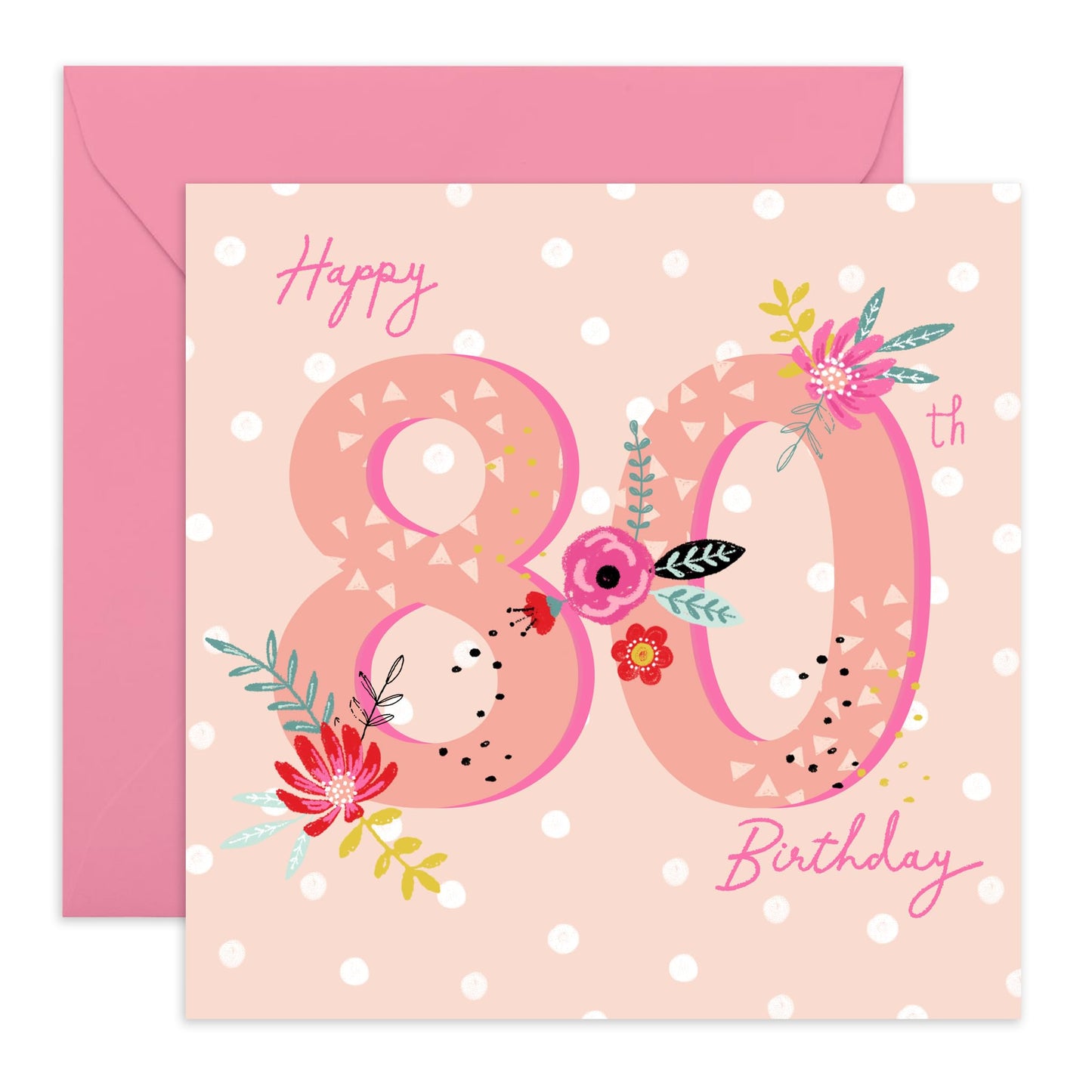 80th Birthday Card For Grandma - Pink 80th Birthday Floral - Grandmother Birthday Greeting Card - Gifts For Her - Happy Eightieth Birthday Cards Grandmother - Comes With Fun Stickers By Central 23