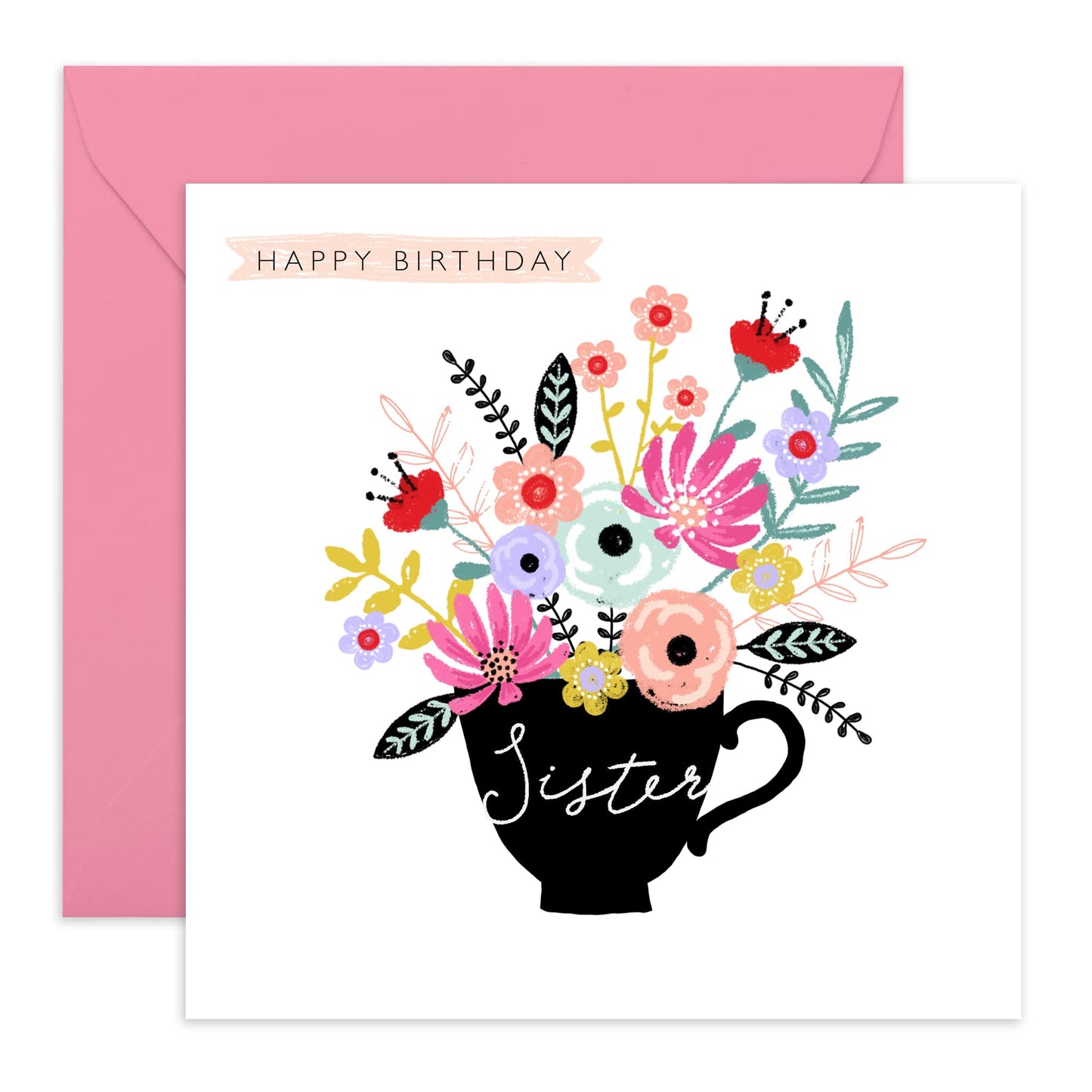 Floral Birthday Cards For Sister - Elegant Greeting Cards And Envelopes - Flower Gifts Presents - Trendy Love Cards For Her Women Female Sibling - Comes With Fun Stickers By Central 23