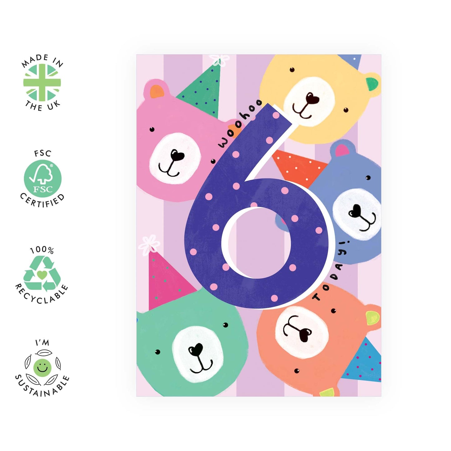 Birthday Card - '6 TODAY TEDDYS' - Perfect for Celebrating a Special 6th Birthday with Fun and Joy - Ideal for Little Ones Who Love Teddy Bears - For Boys and Girls - Comes With Stickers By Central 23