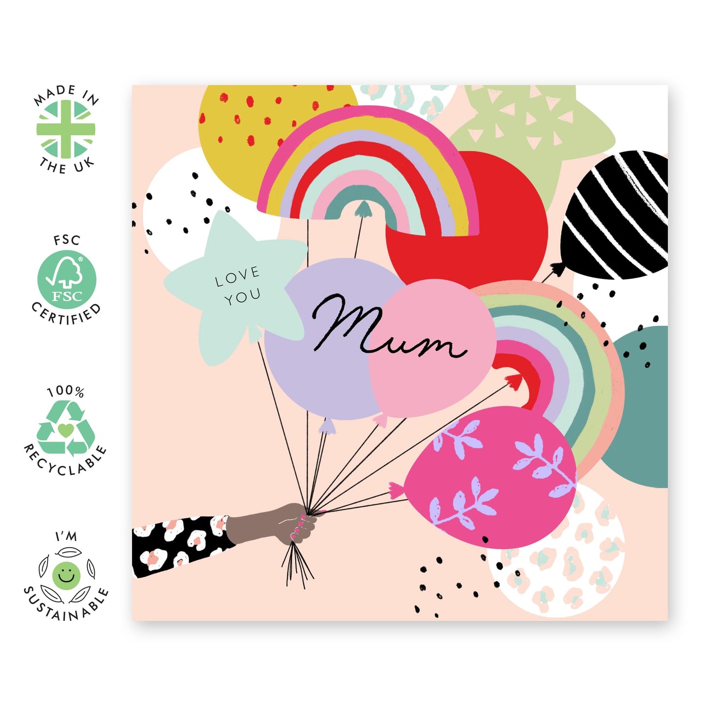 Valentines Card For Mummy - Love You Mum Balloons - Anniversary Card - Birthday Card For Mother From Son Daughter - Pretty Greeting Cards For Mum - Comes With Fun Stickers - By Central 23