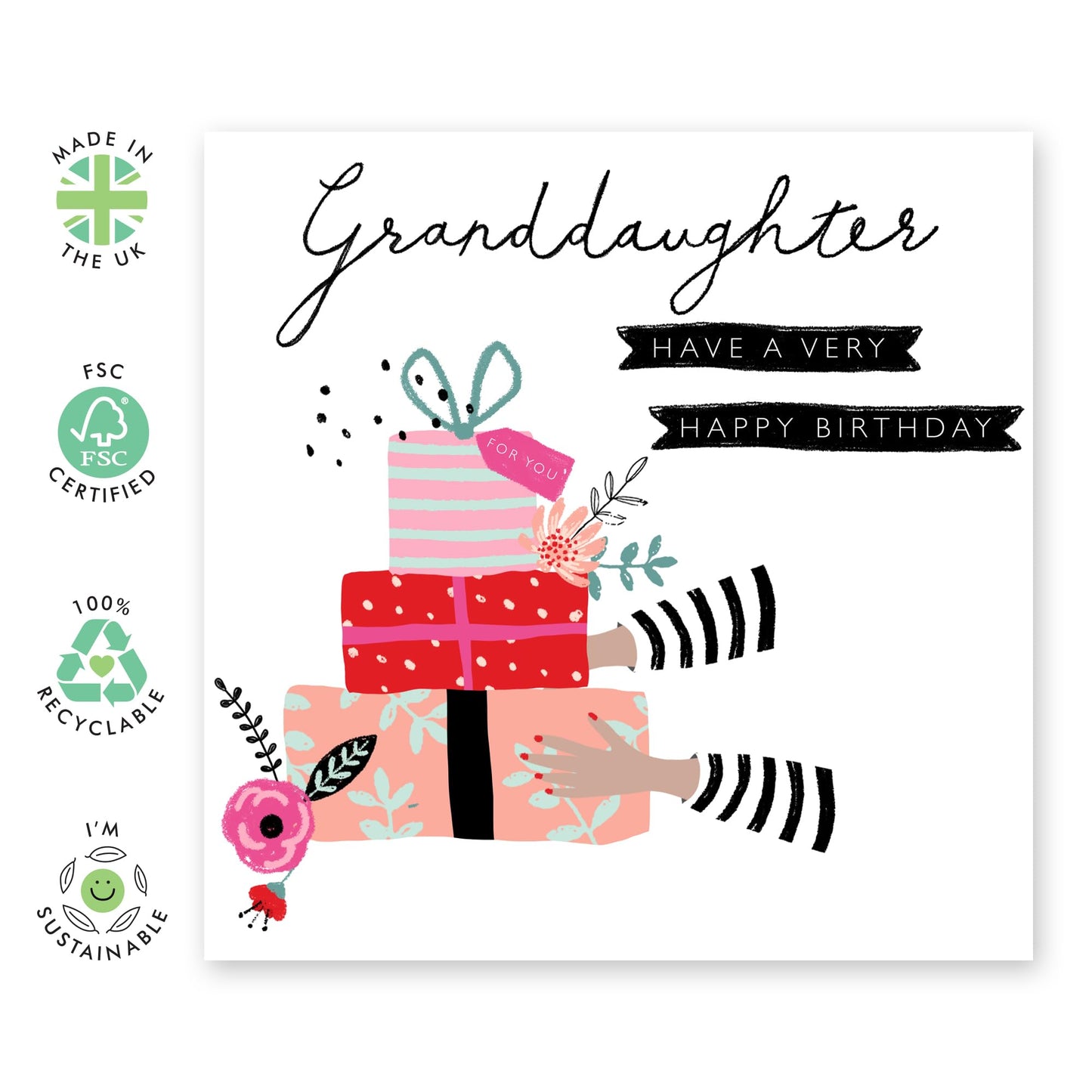 Happy Birthday Granddaughter Card - Trendy Gifts And Presents - Granddaughter Birthday Card For Her Women - Flower Card For Girls - Granddaughter Gifts - Comes With Fun Stickers - By Central 23