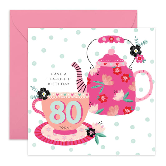 80th Birthday Card For Women - 80th Birthday Tea - Grandmother Birthday Greeting Card - Floral Cards - Gifts For Grandmum - Eightieth Birthday Card Grandma - Comes With Fun Stickers By Central 23