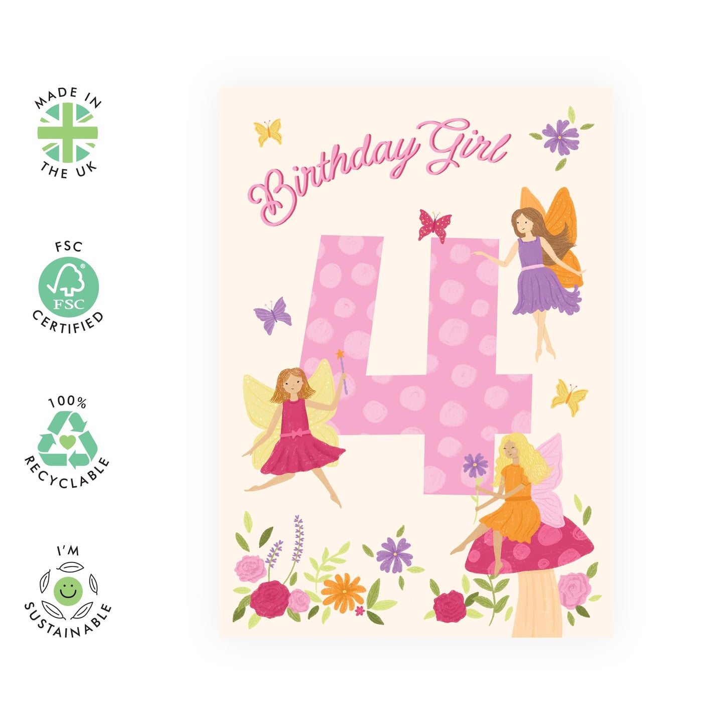 4th Birthday Cards for Girls – Fairy Themed – Cute Gifts for Daughter, Niece, Granddaughter, Her, Children, Neighbour, Cousin,- 4 Year Old Princess - Comes with Fun Stickers