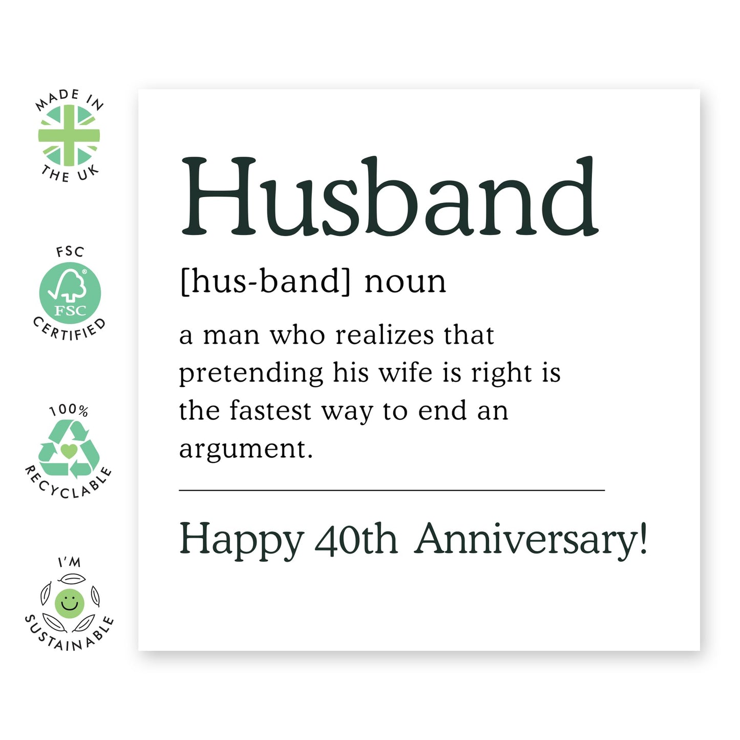 40th Wedding Anniversary Card - Husband Anniversary Card From Wife - Happy Anniversary Card For Him - Ruby Wedding - Forty Years - I Love You Gifts For Men - Comes With Cute Stickers By Central 23