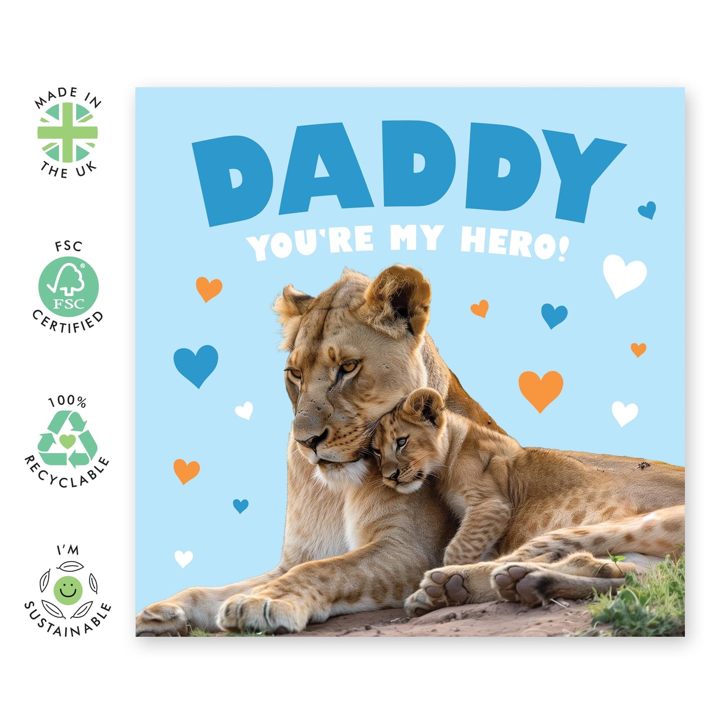 Heartfelt Greeting Card - 'DADDY YOU'RE MY HERO LION' - Perfect for Fathers - Ideal for Father's Day or Any Special Occasion - Adds a Roaring Touch of Appreciation - Comes With Stickers By Central 23