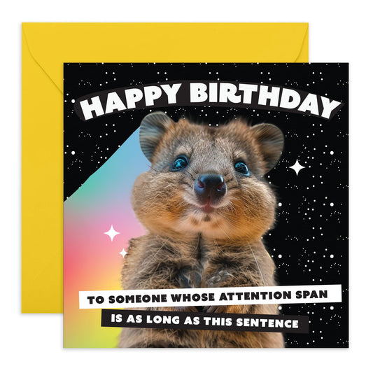 Cute Happy Birthday Card for Friends - 'Short Attention Span' - Jokes for Friends, Family, Workmates, Colleagues - Hard to Get Your Attention - Comes with Fun Stickers