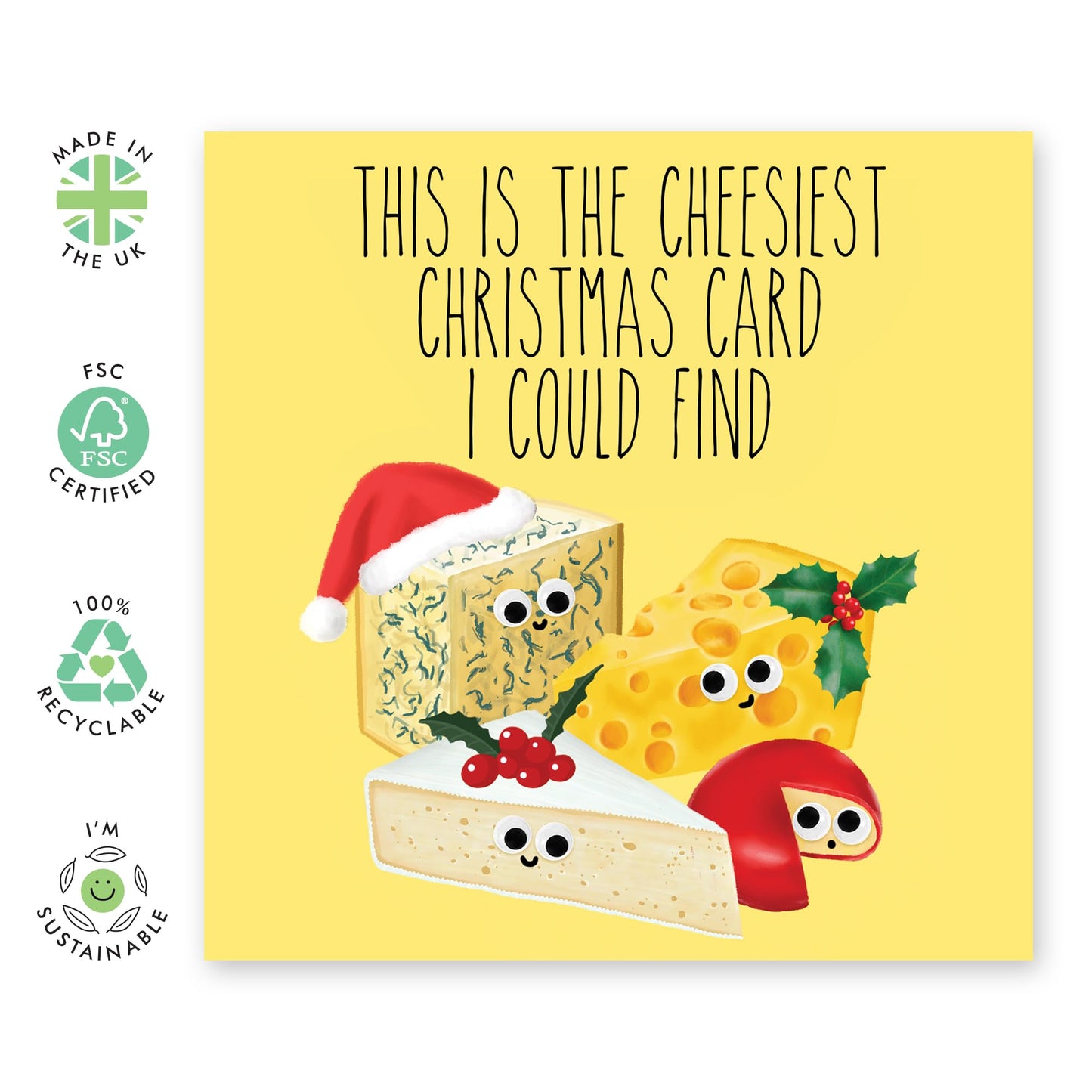 Christmas Cards Men Women - Cheesiest Christmas Card - Cheese Christmas Cards Mum Dad - Wife Husband Xmas Card Brother Sister - Christmas Card Box - Gift - Comes With Fun Stickers - By Central 23