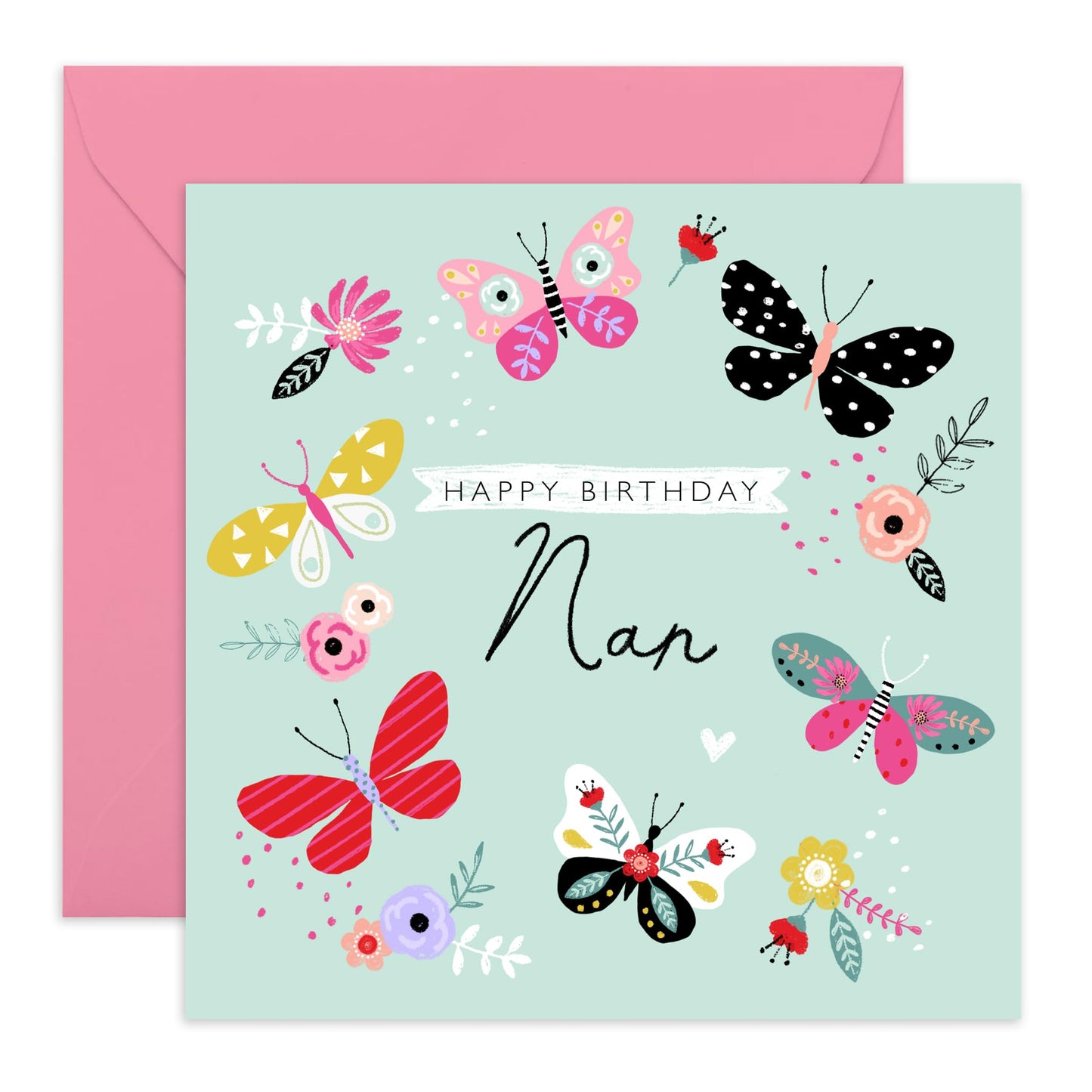 Happy Birthday Cards For Nan - Butterflies And Flower Card - Sweet Nanny Gifts For Her - Floral Birthday Cards For Grandma Granny Grandmother - Comes With Fun Stickers By Central 23