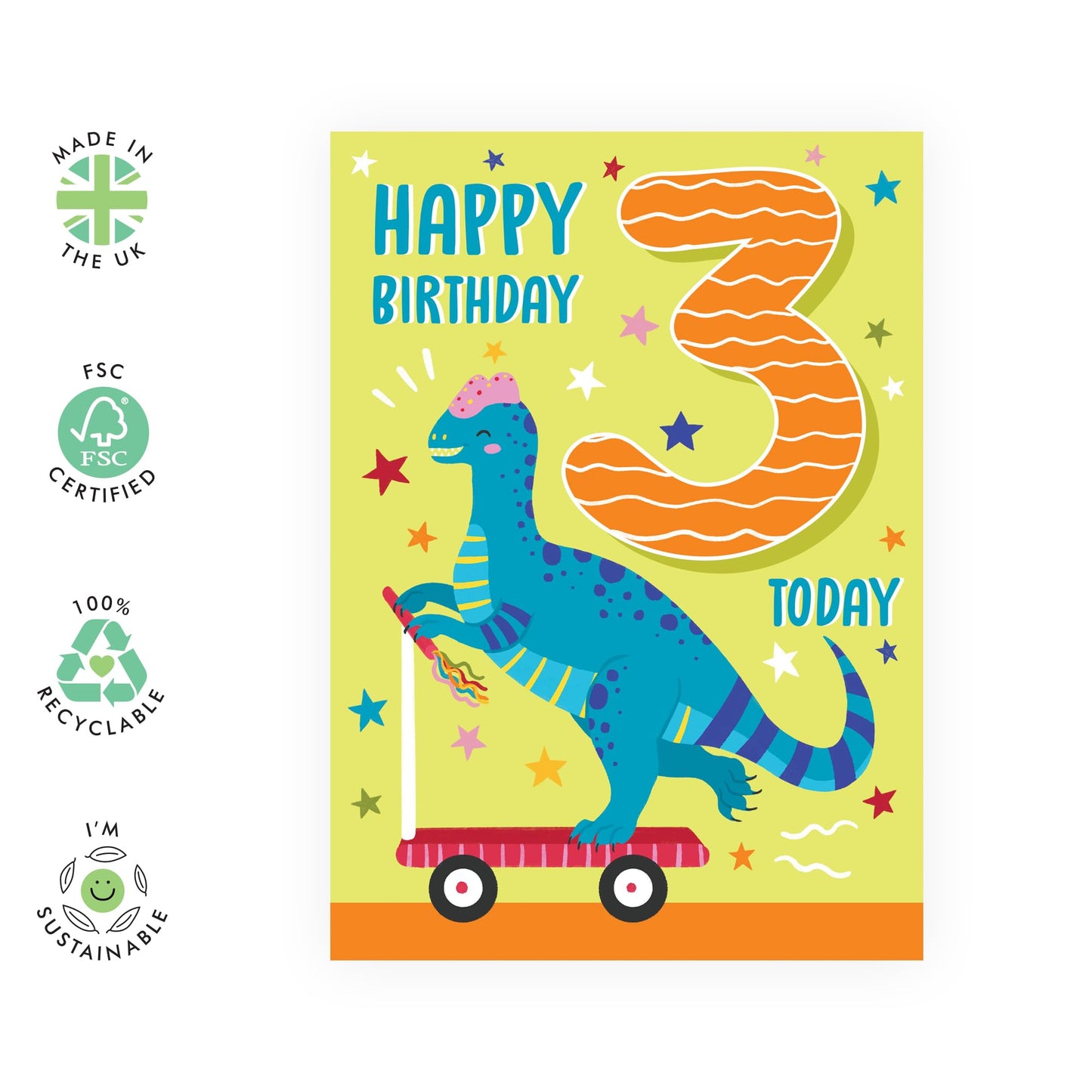 3rd Birthday Card Boys Girls - Dinosaur Birthday Age 3 - Baby Milestone Cards Age Three - Third Birthday Cards - Animal - Gifts For Son Daughter Niece Nephew - Comes With Stickers By Central