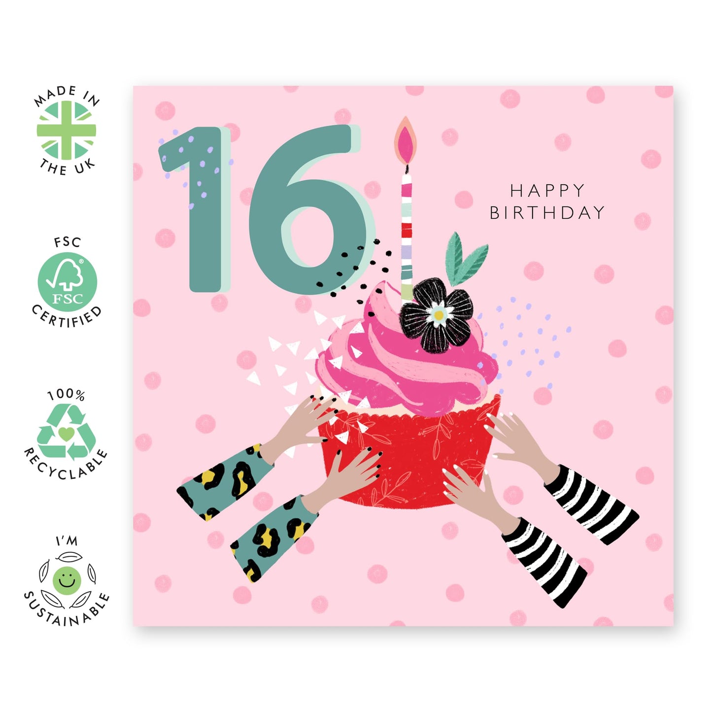 16th Birthday Cards For Kids - 16th Birthday Cupcake Pink - Girl Birthday Card Sixteen Year Old - Happy Birthday Card For Daughter Granddaughter Niece - Comes With Stickers By Central 23