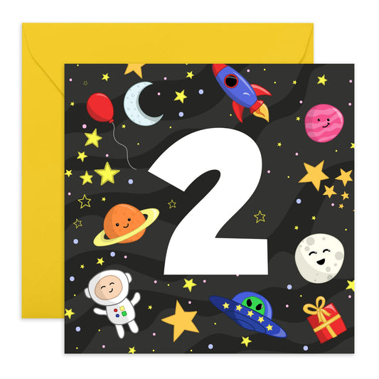2nd Birthday Card Boys Girls - 2 Space - Baby Milestone Cards Age Two - Second Birthday Cards - Space - Gifts For Son Daughter Niece Nephew - From Mum Dad - Comes With Sticker By Central 23