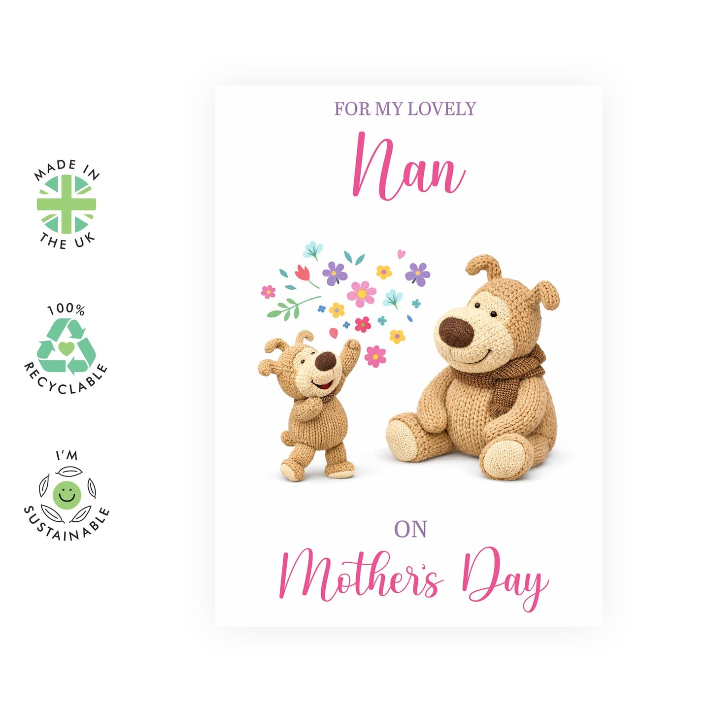 Nan Mother’s Day Card – Lovely Teddy Bear Grandchild - Cute Greetings for Grandmother Granny Grandmum Her Ladies From Grandson Granddaughter Family – Comes with Sweet Stickers