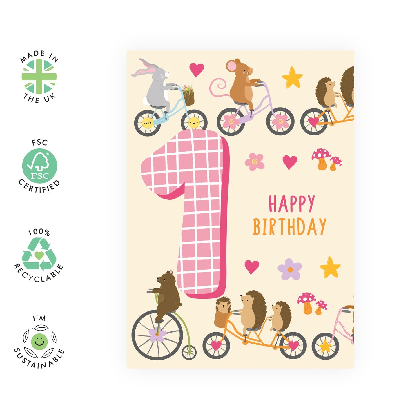 1st Birthday Card Boys Girls - Children Age 1 Animals On Bike - Baby Milestone Cards Age One - First Birthday Cards - Animal - Gifts For Son Daughter Niece Nephew - Comes With Stickers By Central 23