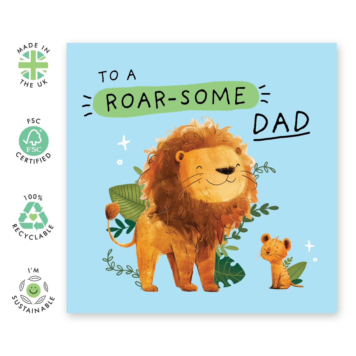 Dad Birthday Cards - Roar-some Dad Lion - Cute Fathers Day Card For Daddy Papa Step Father - Dad Gifts From Daughter Or Son - Gifts For Husband - Comes With Stickers - By Central 23