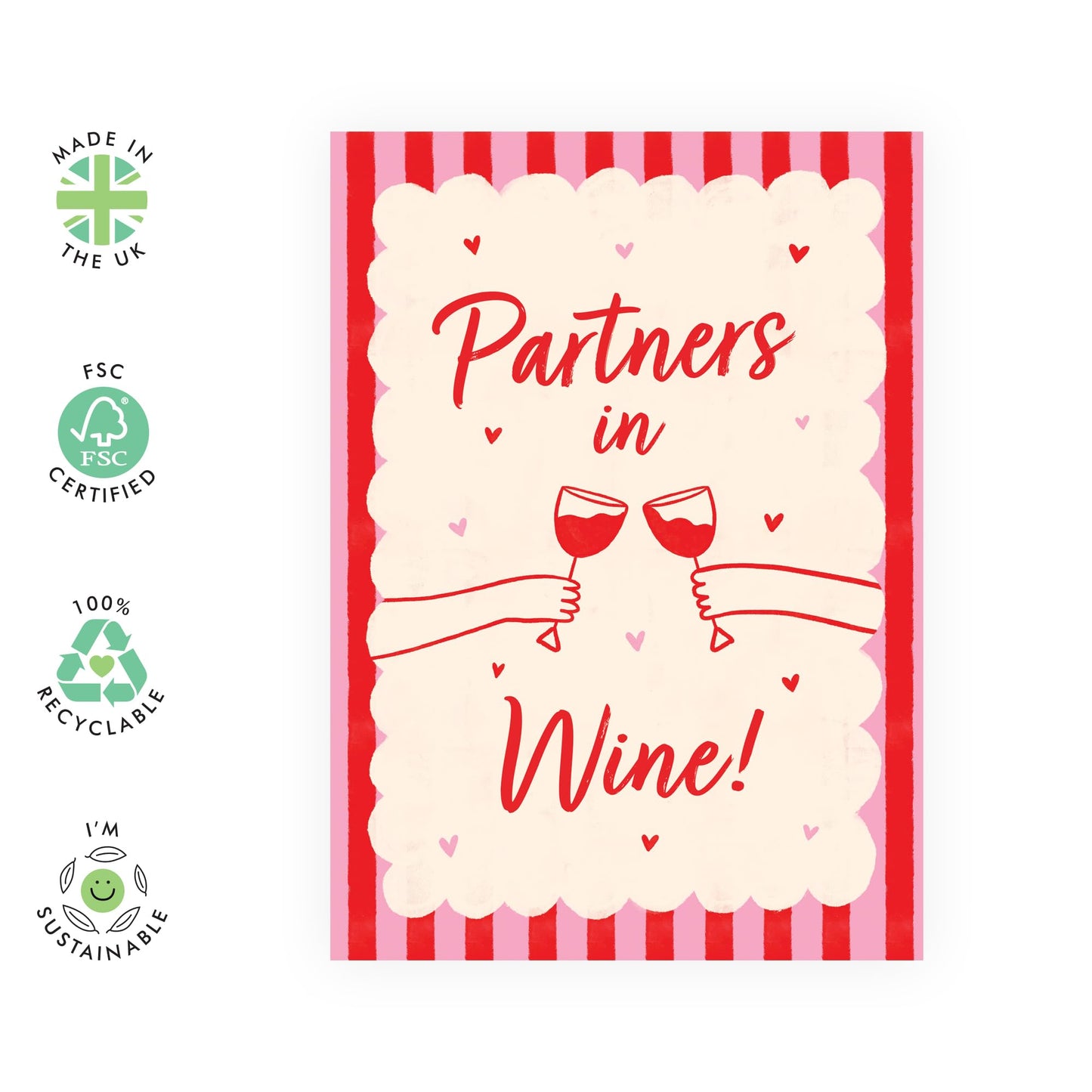 Partners in Wine Greeting Card – Friendship, Galentine’s, Birthday, Anniversary – Cheers for Bestie, BFF, Girlfriend, Boyfriend, Him, Her, Sister, Brother, Mum, Daughter, Cousin -Comes with Stickers