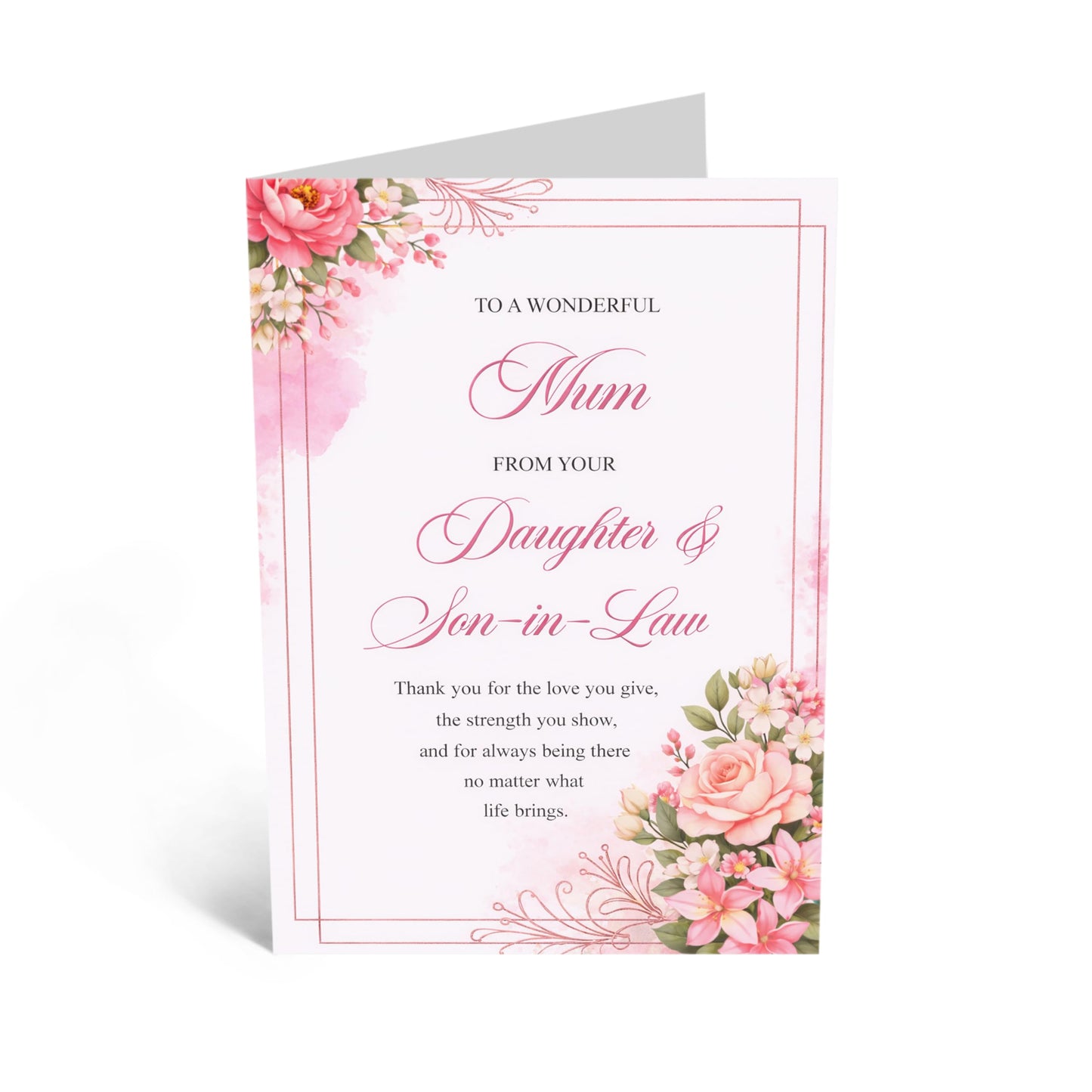 Mother’s Day Card from Daughter and Son-in-Law - ‘To a Wonderful Mum’ Elegant Floral Greeting Card - Thoughtful Verse Keepsake for Mummy - Made in UK - Includes Premium White Envelope