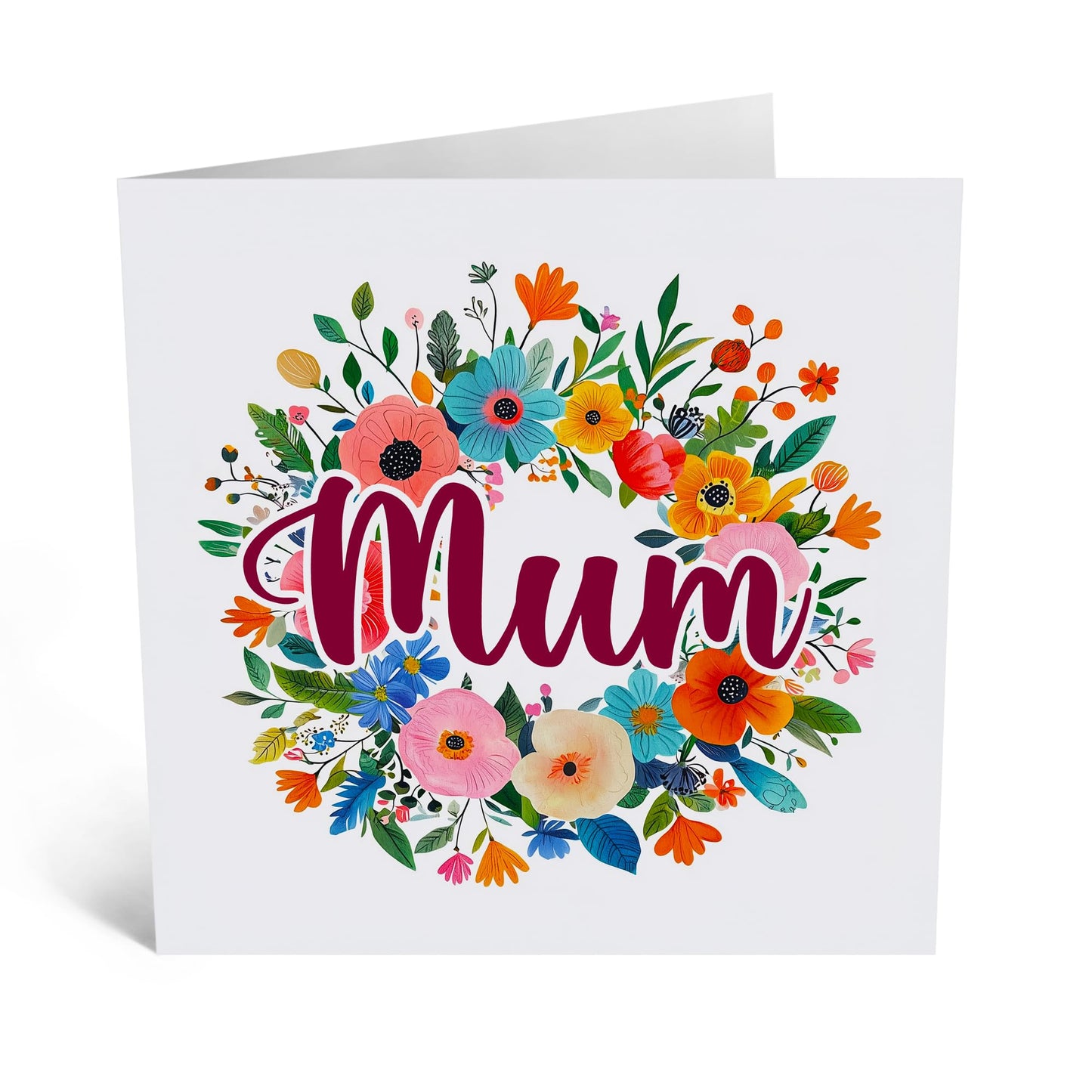 Mum's Birthday Card - 'Mum Floral Wreath' - Gifts fo Mother, Mam, Ma, Mammy, Family, Her from Children - Flowers & Message to Say We Love You - Comes with Fun Stickers