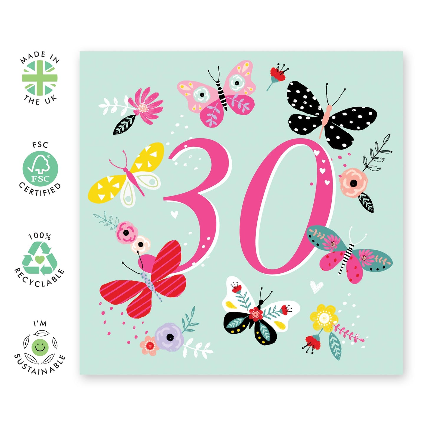 Butterfly Birthday Cards For Women Age Thirty - Thirtieth Birthday Card For Her - Pretty Butterflies Gifts - Happy 30th Bday Card For Sister Daughter Friends - Comes With Fun Stickers By Central 23