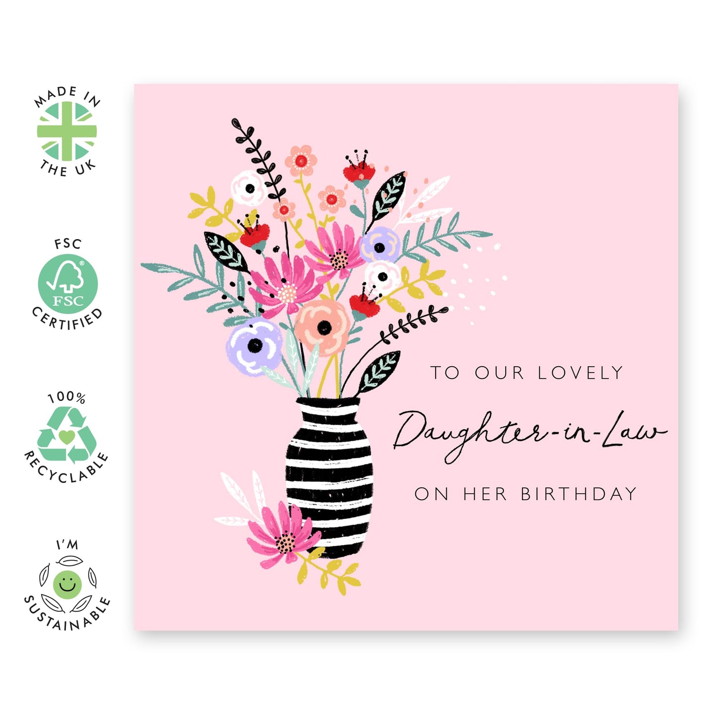 Daughter In Law Birthday Card - To Our Lovely Daughter In Law - Floral Greeting Card For Women - Gifts For Her Female - Comes With Cute Stickers - By Central 23