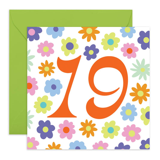 19th Birthday Card - Rainbow Floral 19 - Happy Nineteenth Birthday Cards - Stars Birthday Card - Nineteen Year Old Gifts For Best Friend Women Him Her - Comes With Fun Stickers - By Central 23