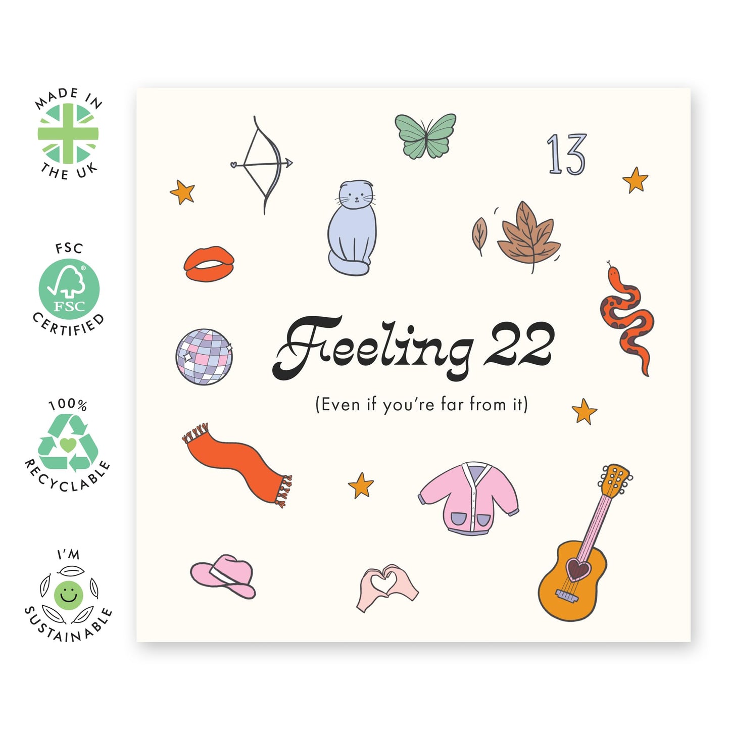 Birthday Card for Him or Her – "Feeling 22" – Gifts for Friends, Family, Middle Aged Adults, 30's, 40's - Young at Heart - Comes with Fun Stickers