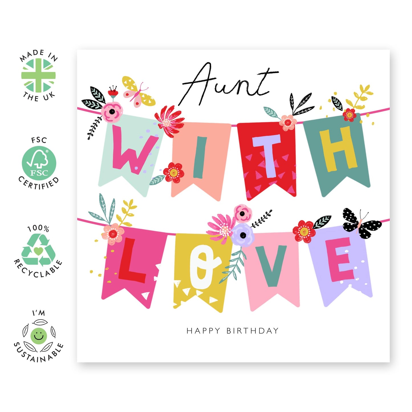 Birthday Card For Aunt - Aunt With Love Banner - Gift From Niece Nephew - Happy Birthday Aunty Greeting Card - Heartfelt Gifts For Women Tia - Comes With Fun Stickers - By Central 23
