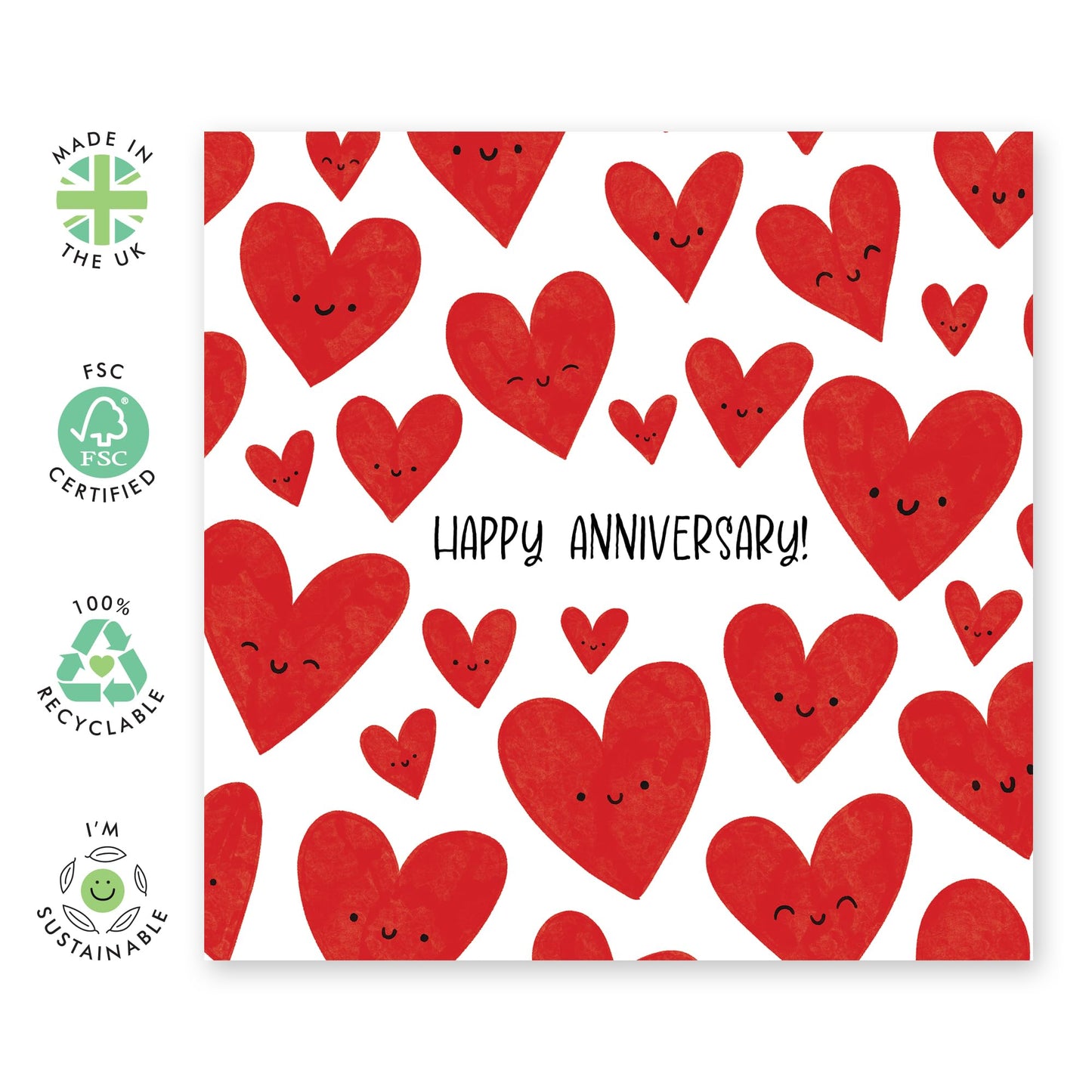 Simple and Cute Anniversary Card - "Smile Hearts" - Gifts for Partner, Her, Him, Wife, Husband, Spouse, Babe, Darling, Honey, Women, Ladies, Men - Romantic and Sweet - Includes Envelope