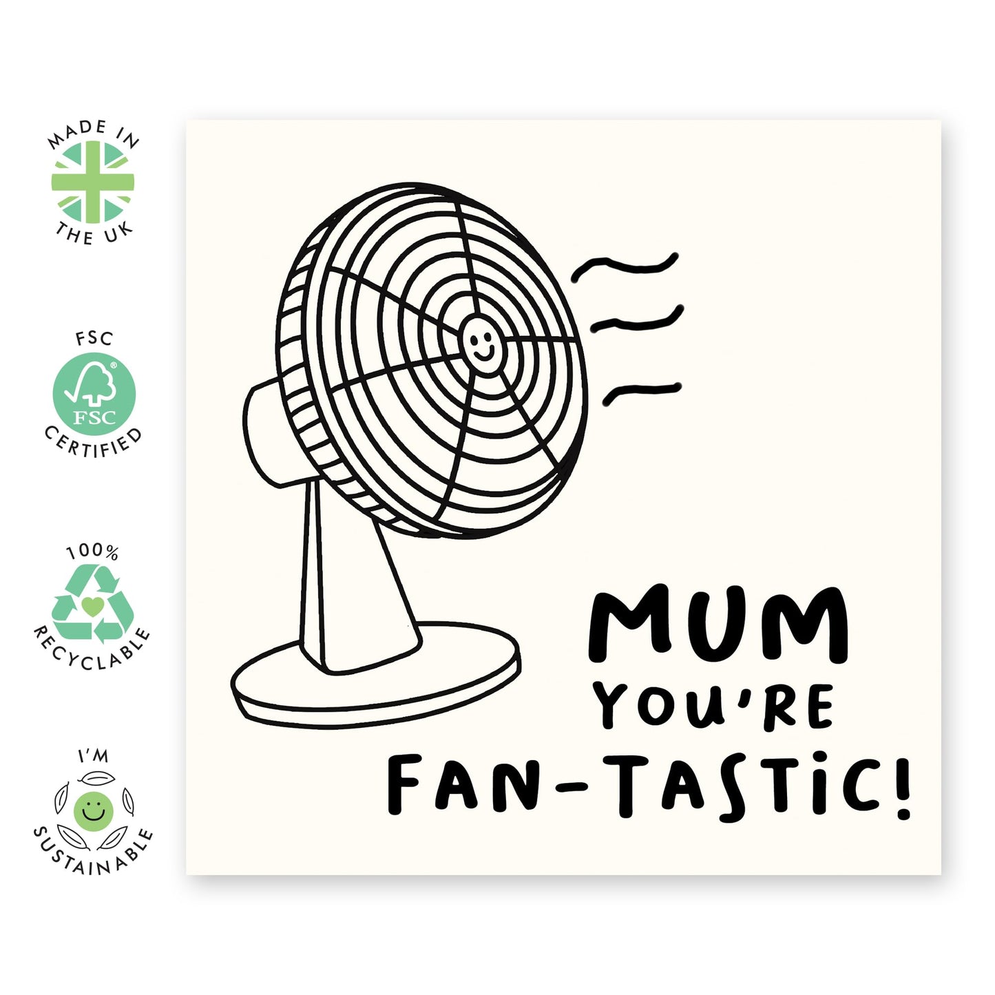 Cute and Playful Greeting Card for Her - 'MUM YOU'RE FAN-TASTIC' - Birthday Cards for Ma, Mama, Mummy, Ladies, Women - Appreciation Gifts - Thank You Card, Mothers Day Surprise - Comes with Stickers