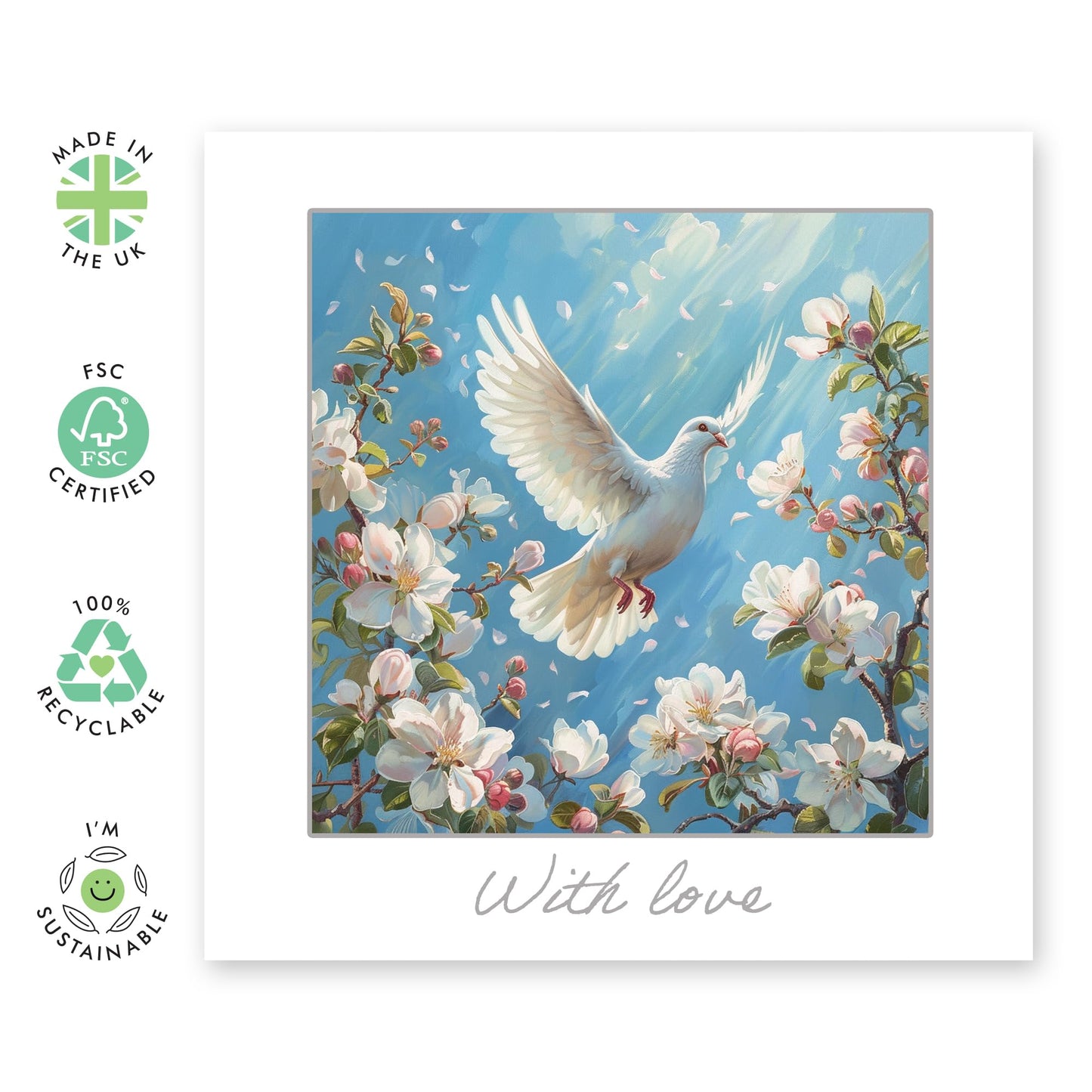 Symphaty Card - 'With Love Bird' - Show Support to Friends, Family Members, Relatives, Neighbours - Emotional Cards - Comes with Stickers